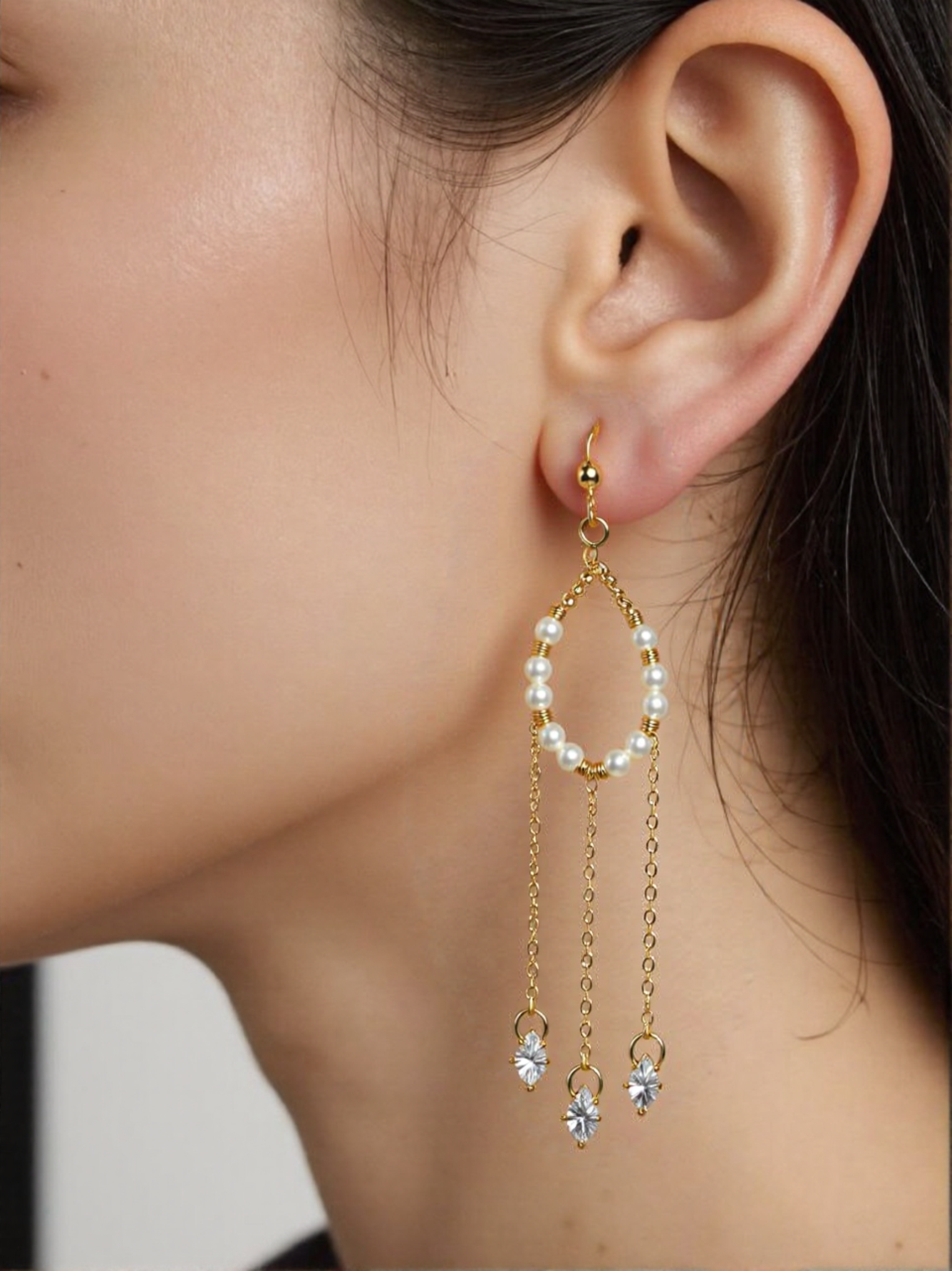 Sparkling Crystal Dangle Earrings — S925 Sterling Silver Post, Pinctada Albina Beads (8.5 cm / 3.35 in)