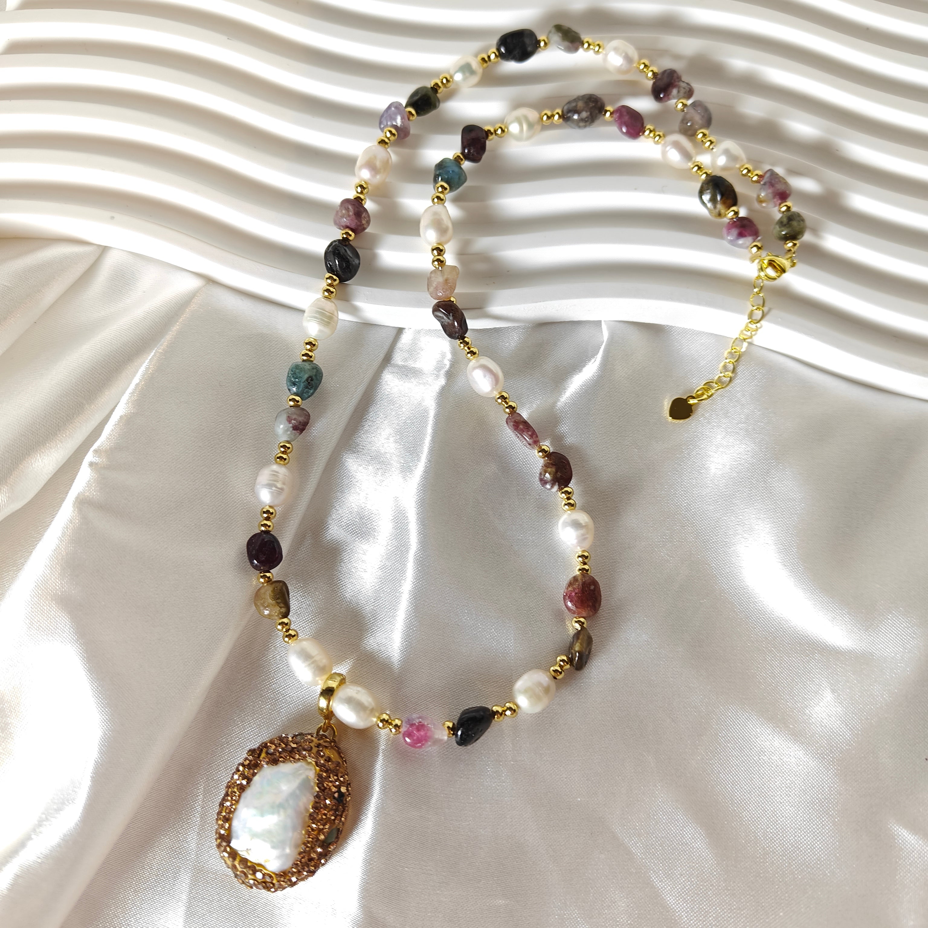 Fresh Water Pearl and Tourmaline Necklace
