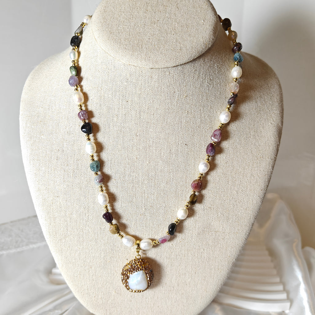 Fresh Water Pearl and Tourmaline Necklace