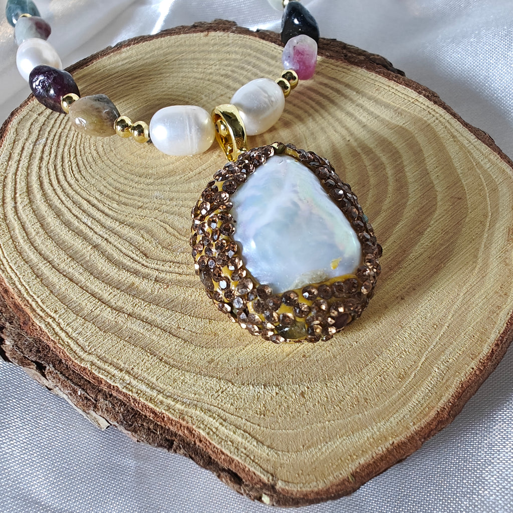 Fresh Water Pearl and Tourmaline Necklace