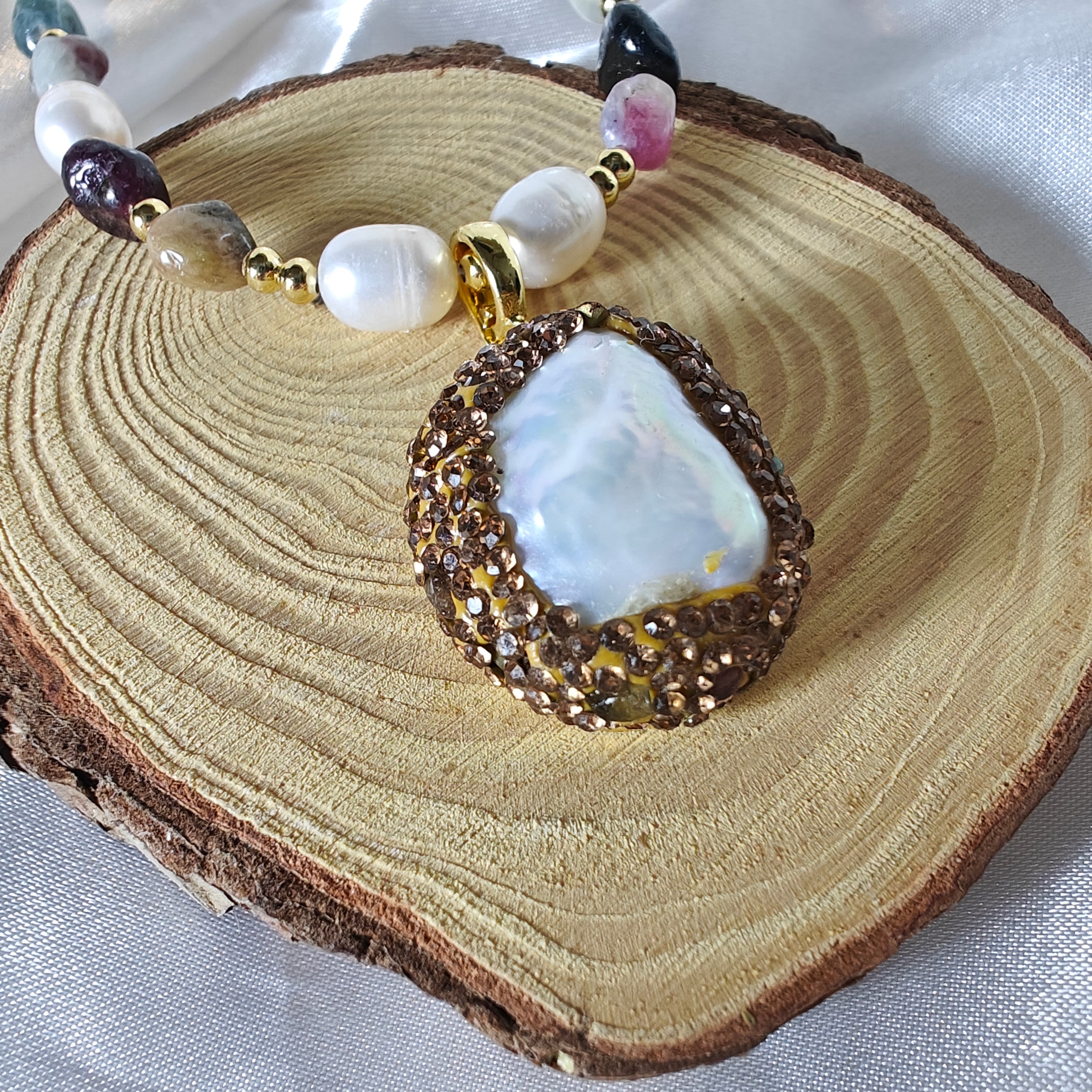 Fresh Water Pearl and Tourmaline Necklace