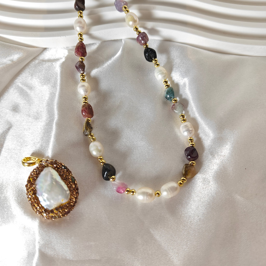 Fresh Water Pearl and Tourmaline Necklace