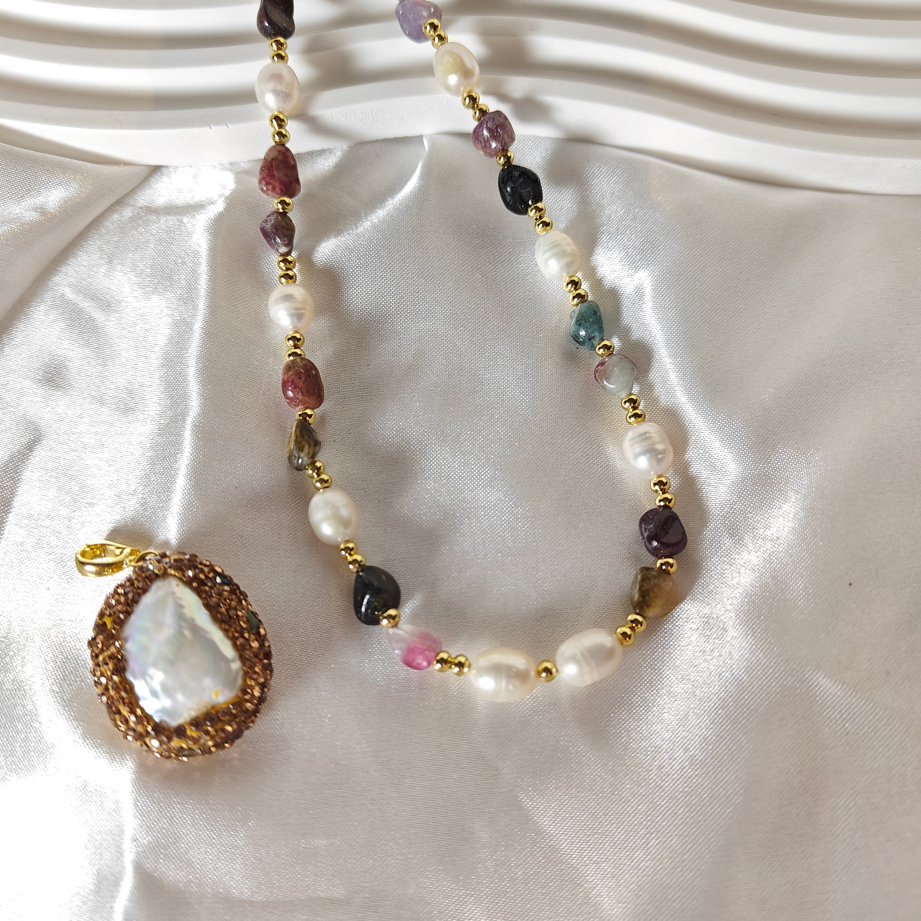 Fresh Water Pearl and Tourmaline Necklace