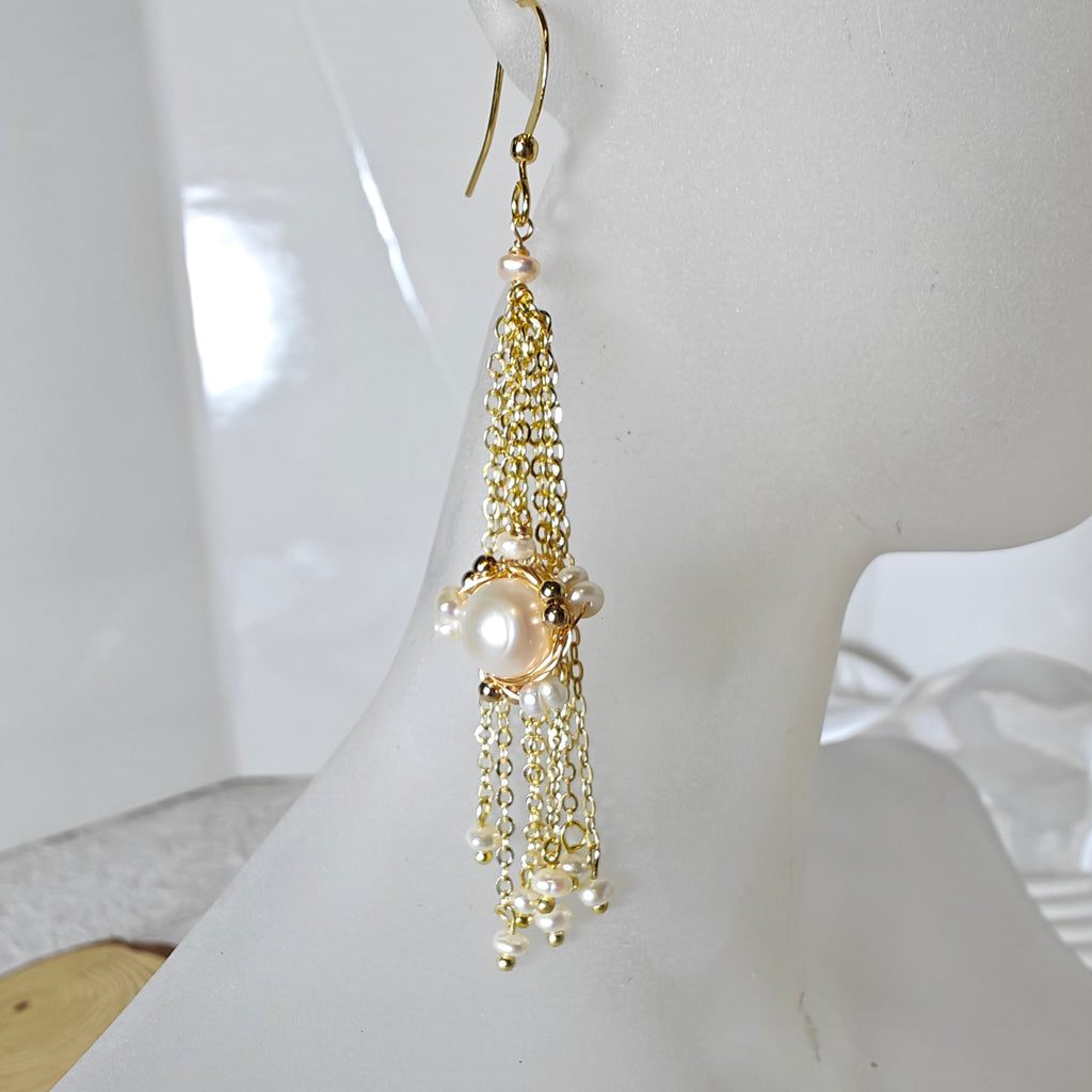 Freshwater Pearl Star Tassel Earrings