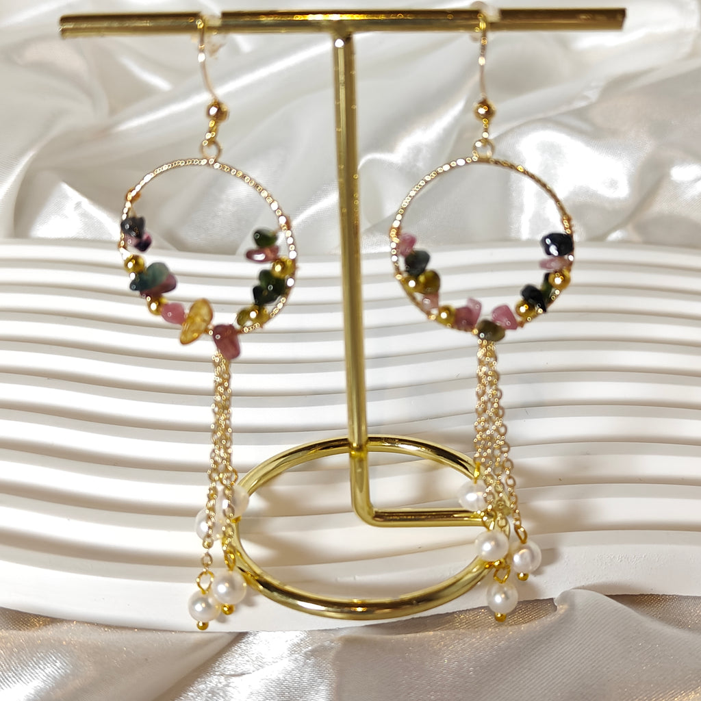 Tourmaline & Freshwater Pearl Tassel Earrings