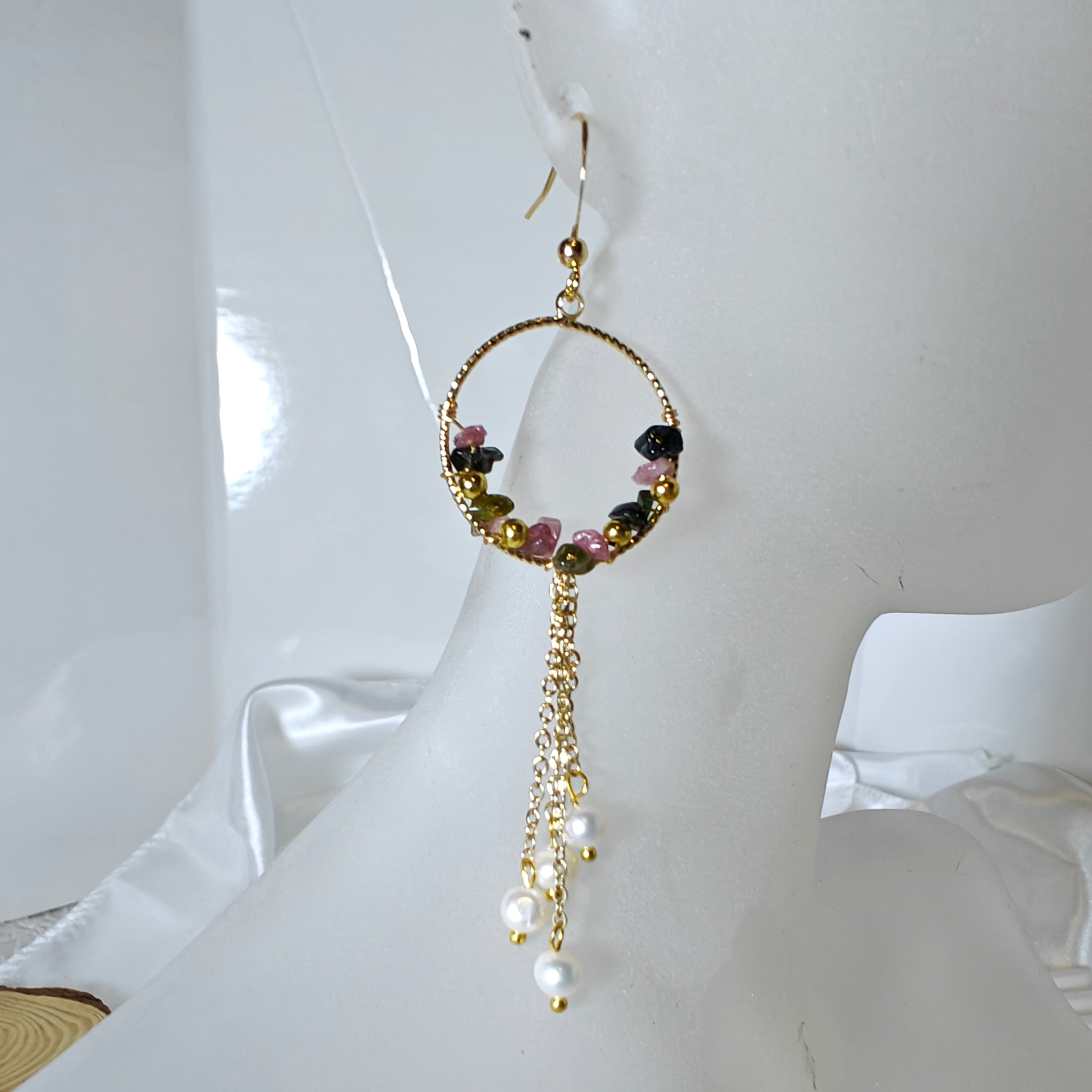 Tourmaline & Freshwater Pearl Tassel Earrings