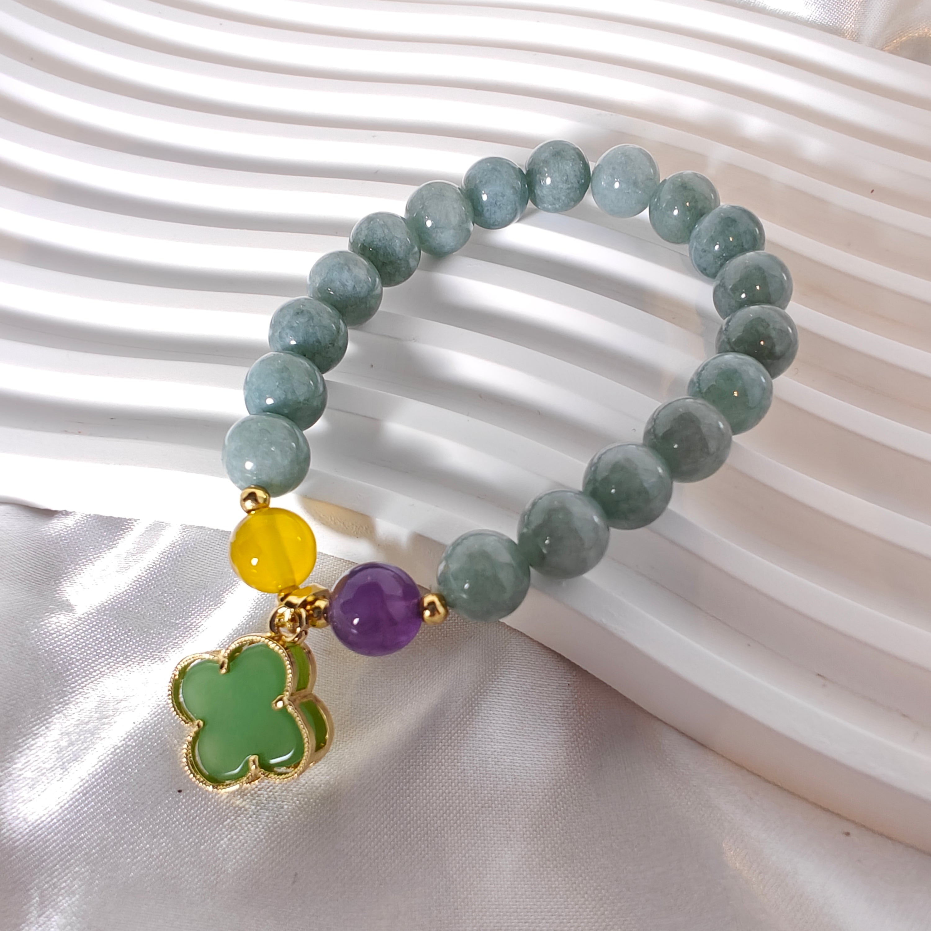 Stretchy Jade Bracelet with Lucky Charm