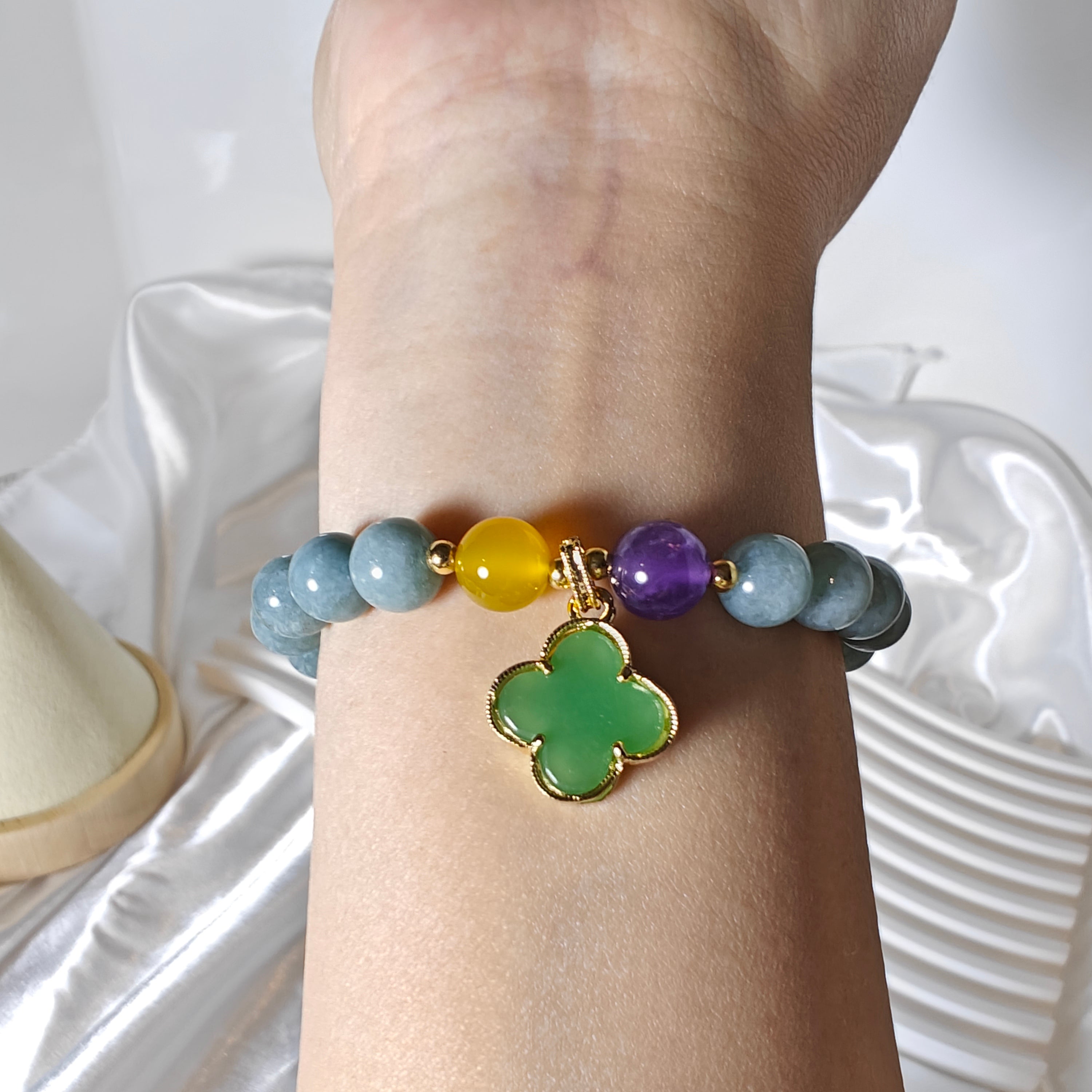 Stretchy Jade Bracelet with Lucky Charm