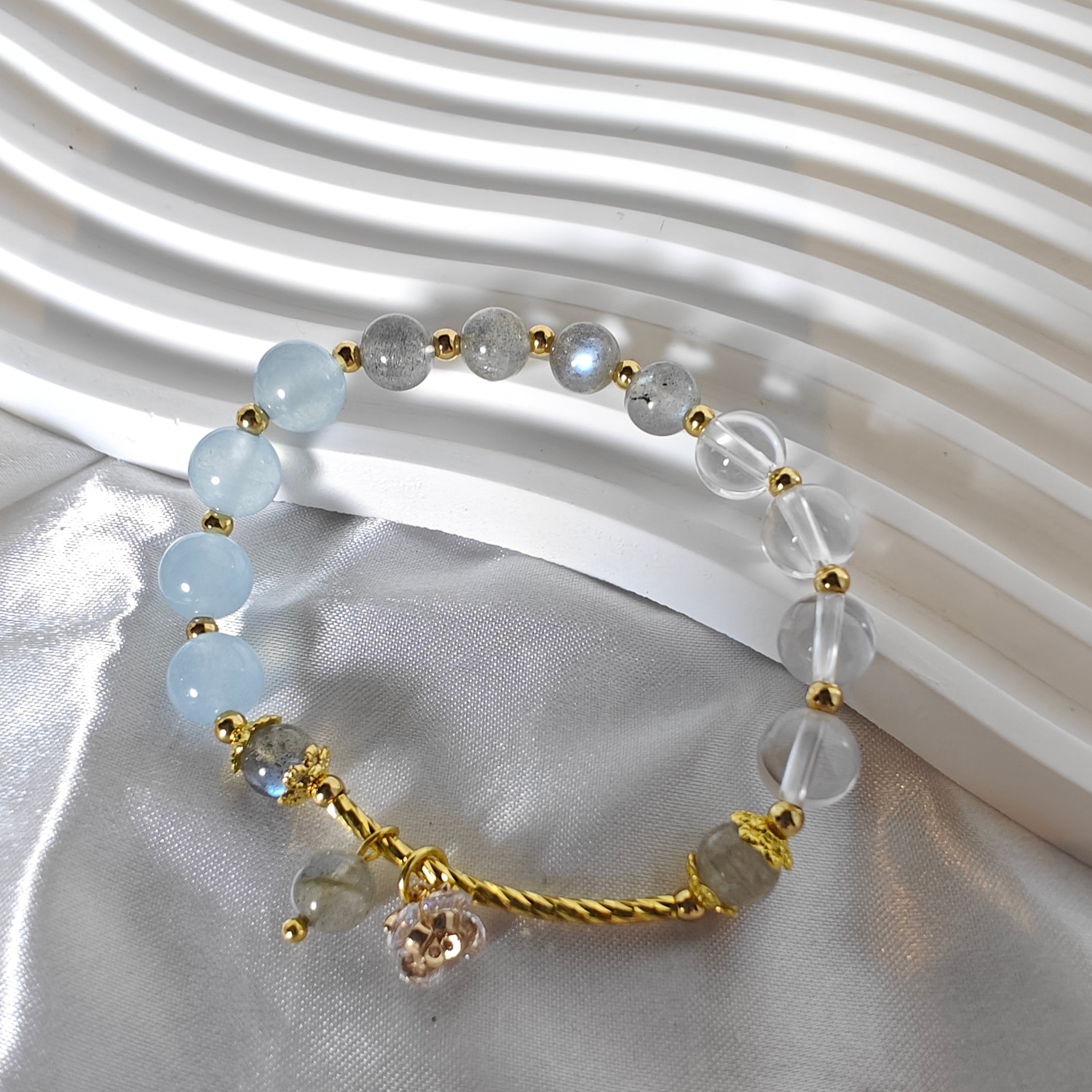 Stretchy Labradorite, Aquamarine & Clear Quartz Bracelet