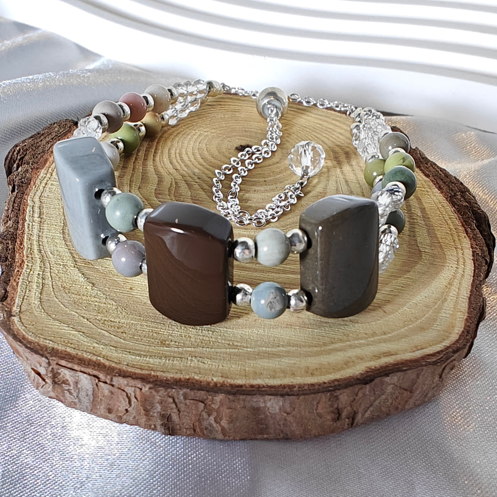 Alashan Agate Half Cuff Bracelet with Adjustable Size