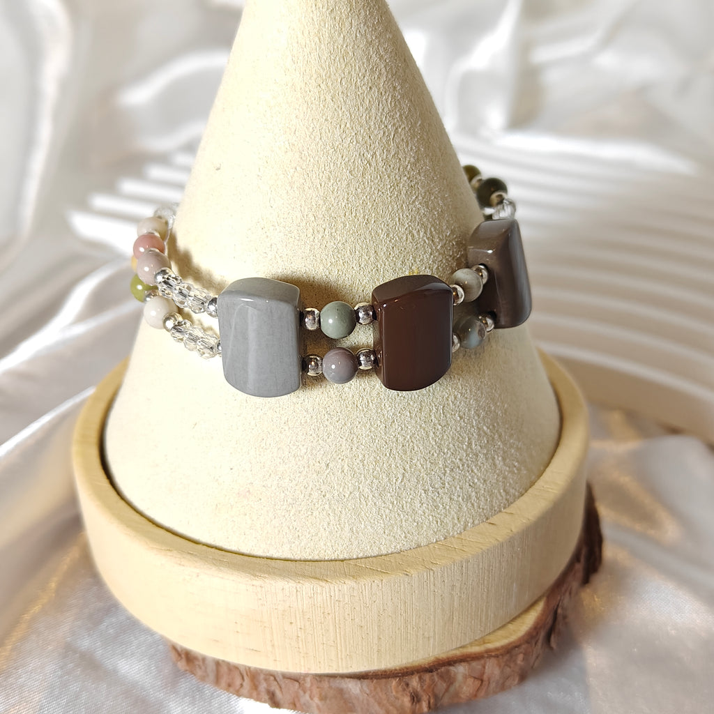 Alashan Agate Half Cuff Bracelet with Adjustable Size