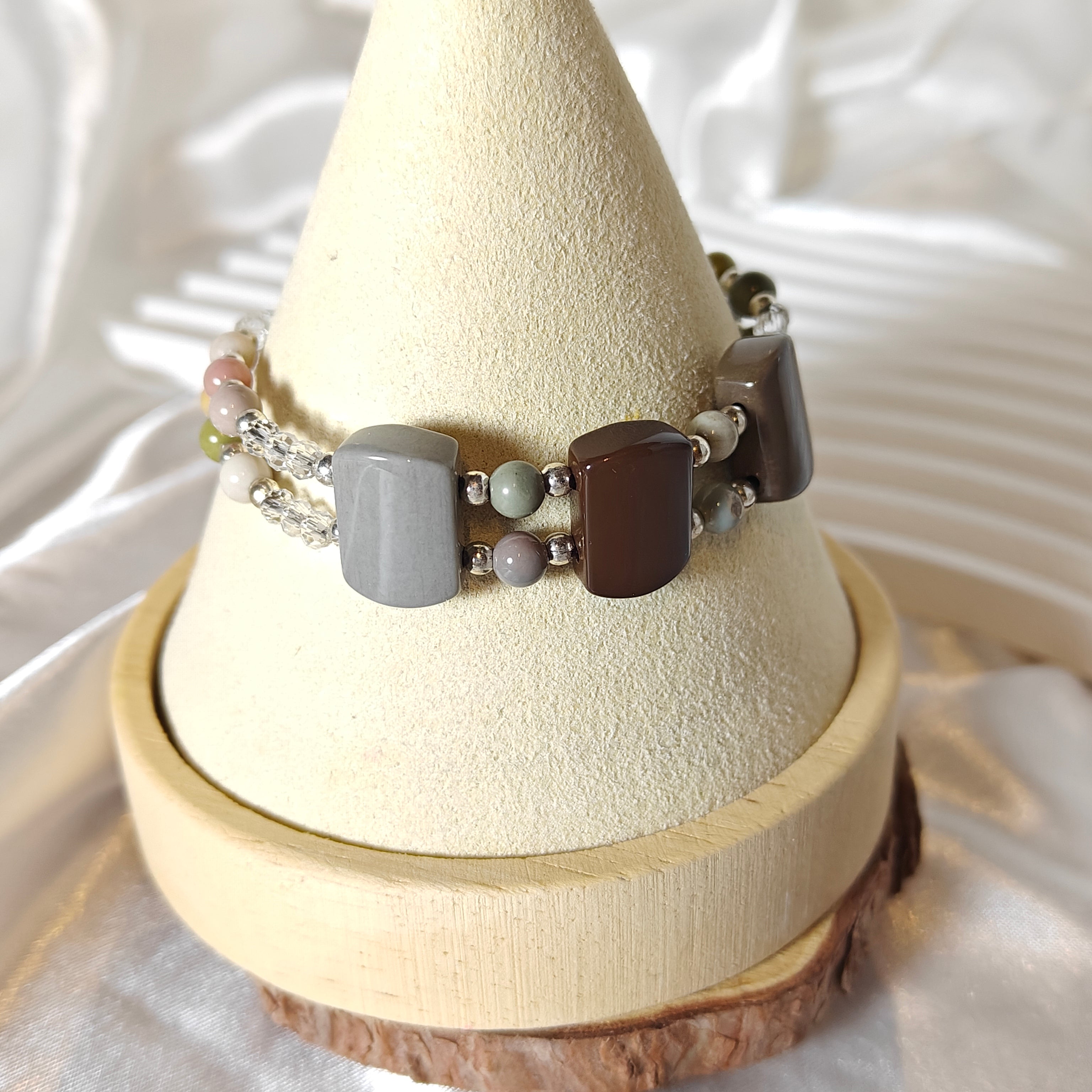 Alashan Agate Half Cuff Bracelet with Adjustable Size