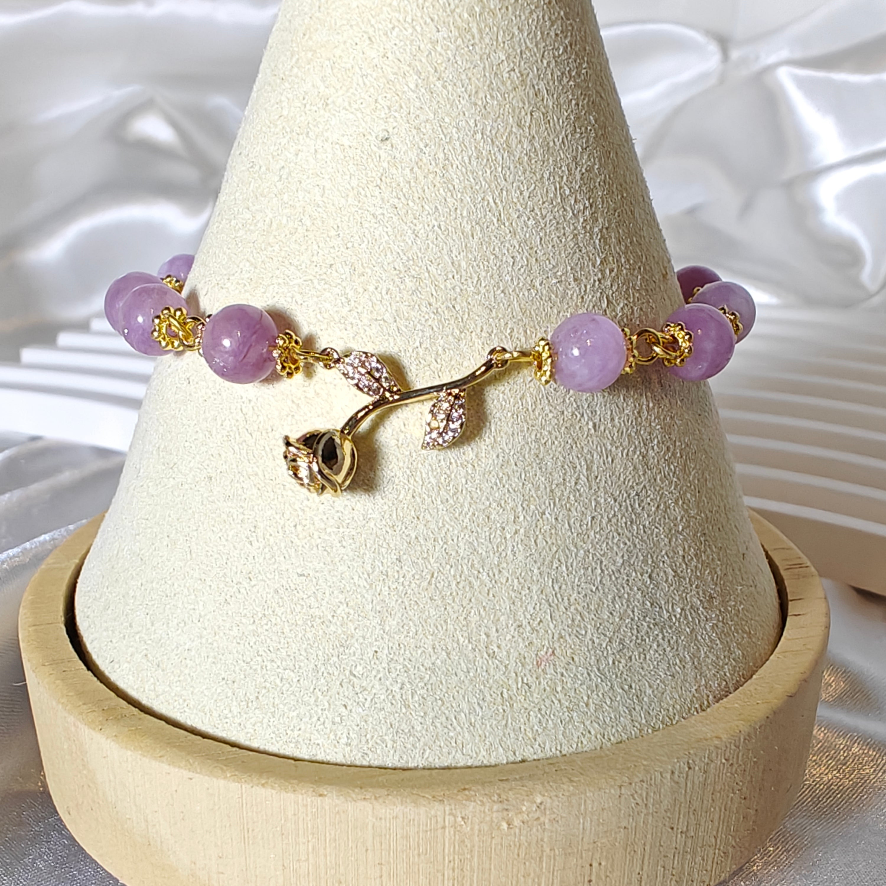 Amethyst Beaded Bracelet with Rose Charm