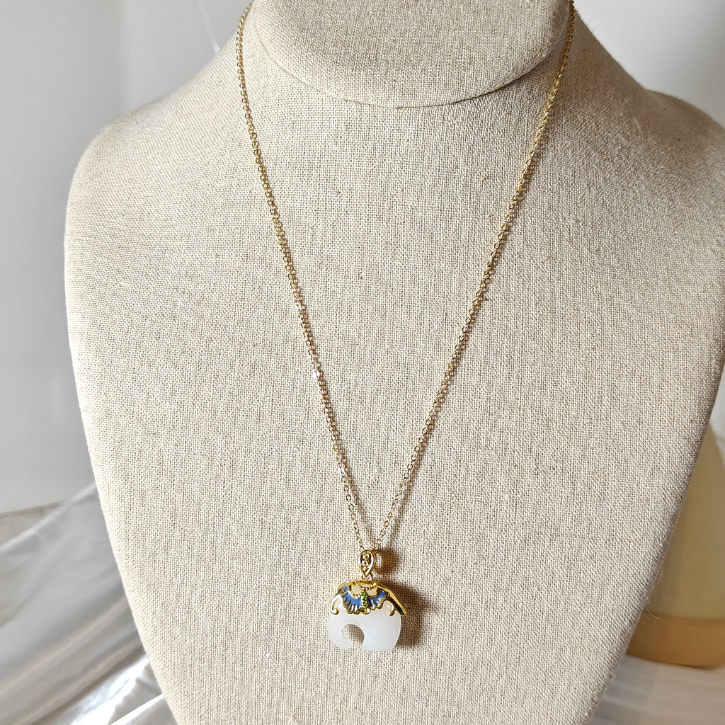 White Jade Elephant Necklace