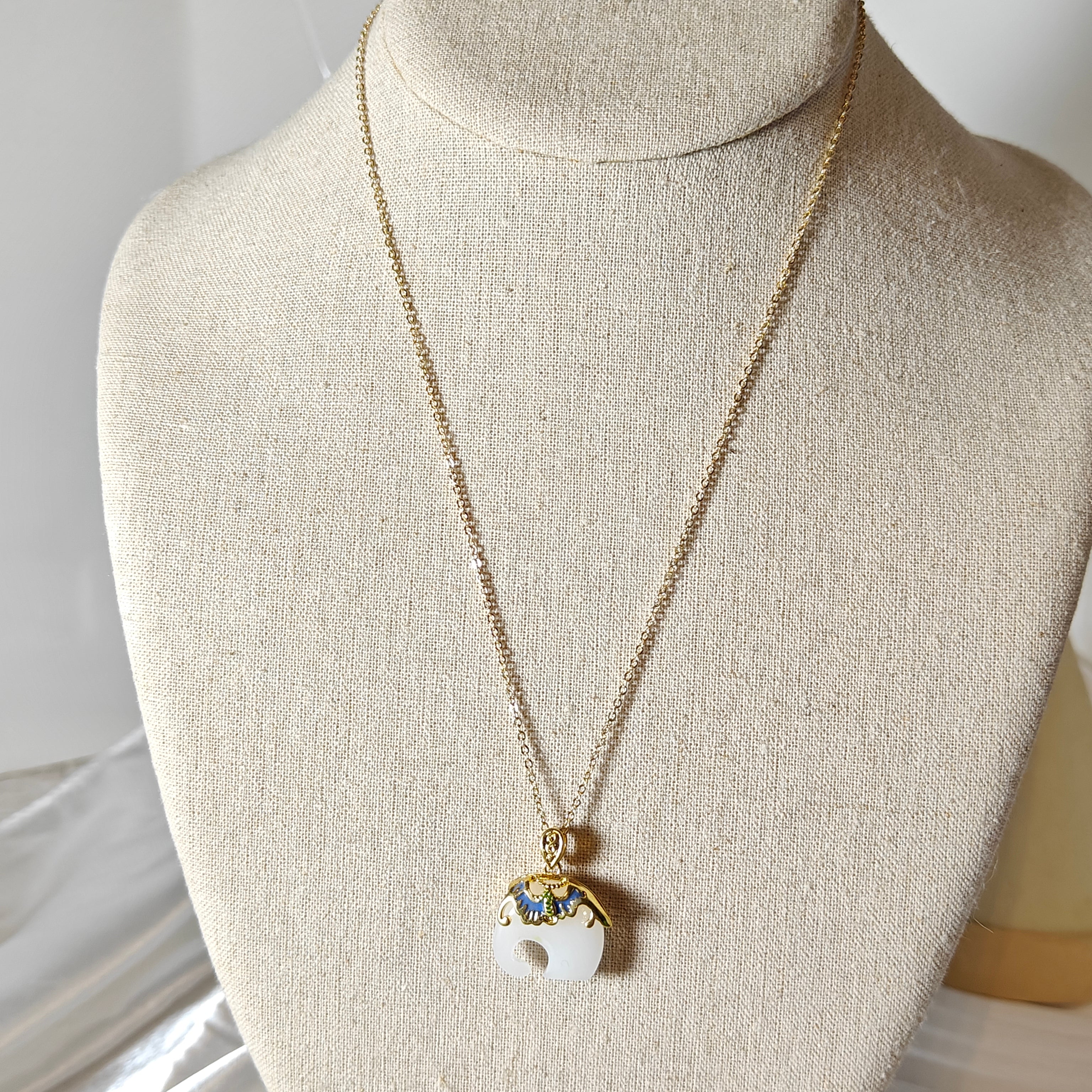 White Jade Elephant Necklace