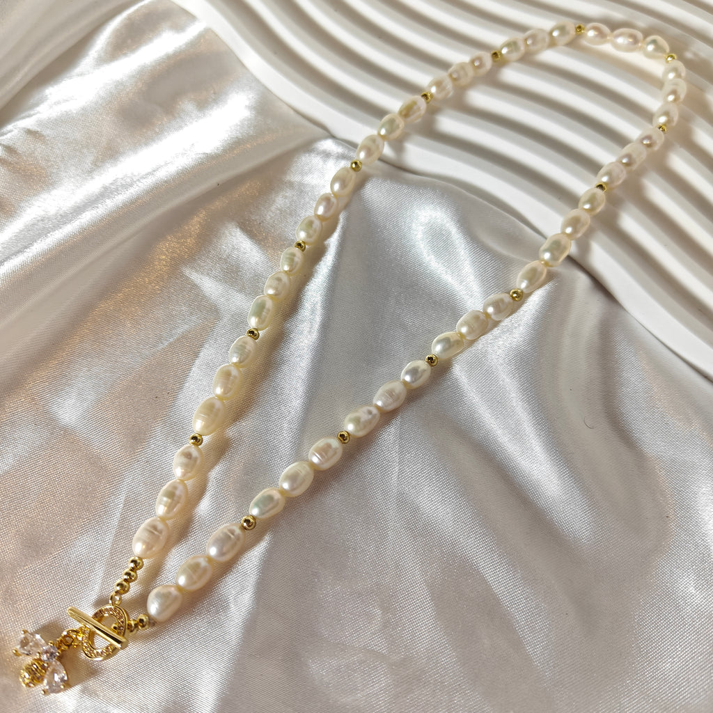 Freshwater Pearl Necklace with 14K Gold Plated Bee Pendant
