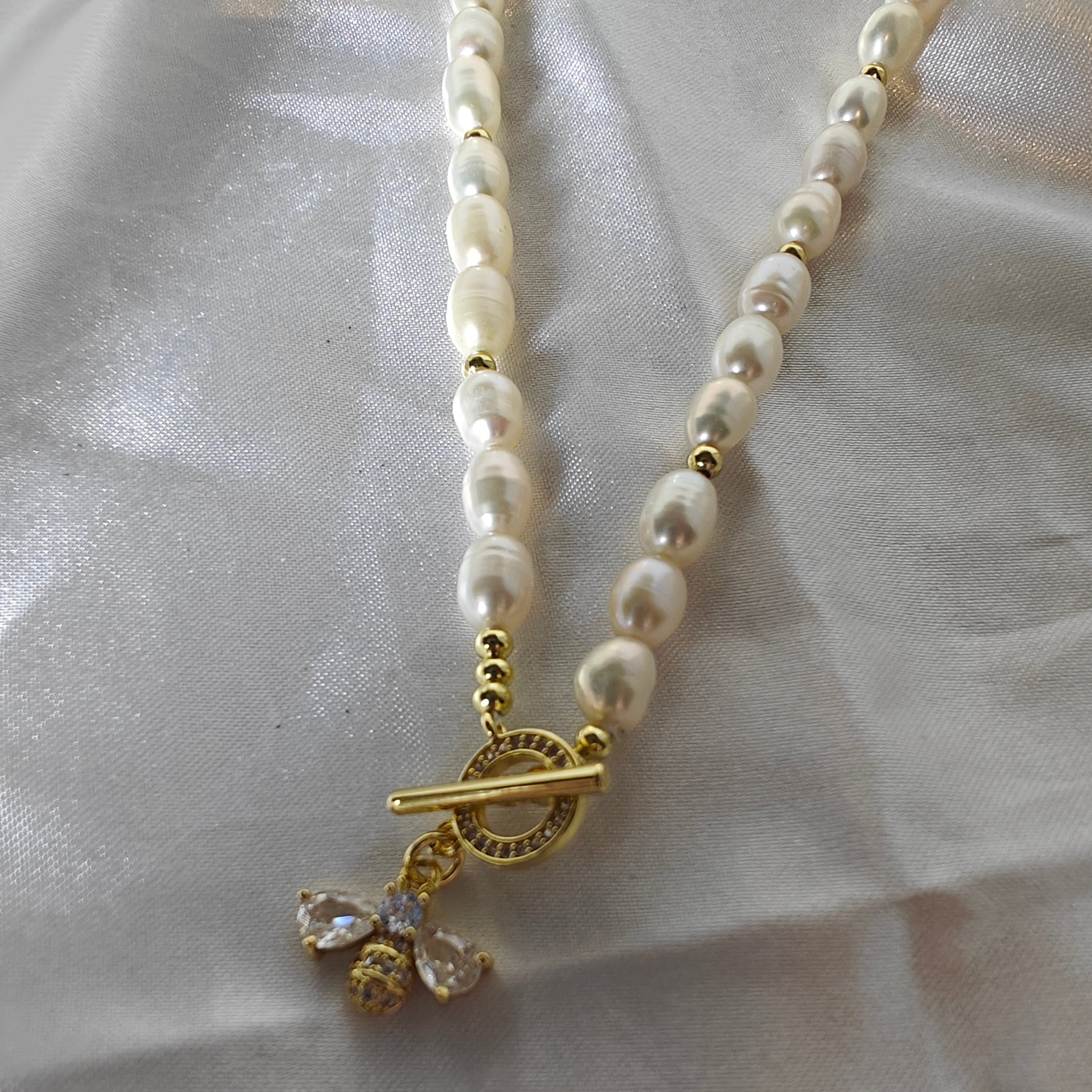 Freshwater Pearl Necklace with 14K Gold Plated Bee Pendant
