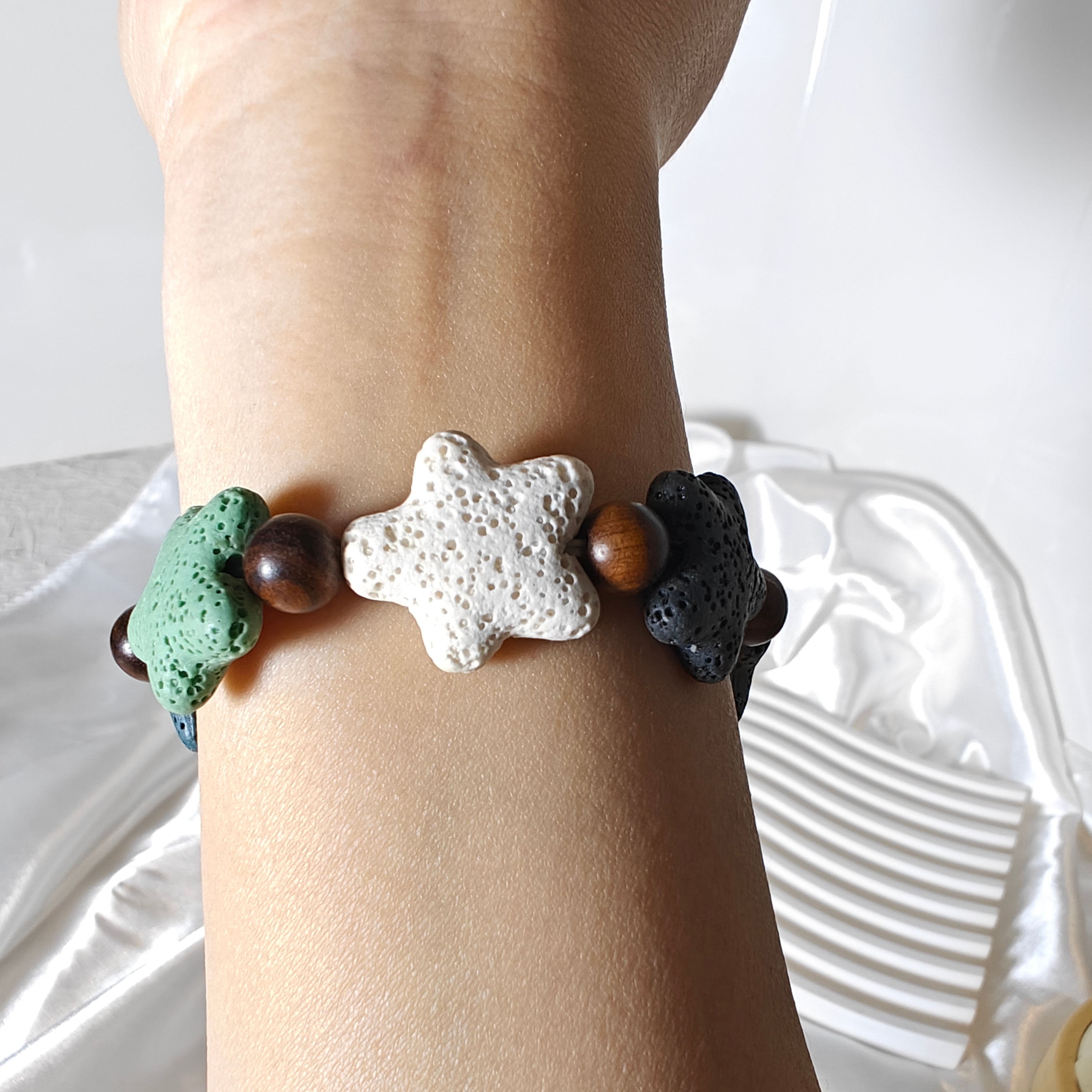 Sandalwood & Lava Stone Star Stretchy Bracelet