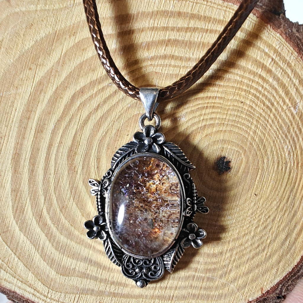 Garden Quartz Leather Necklace — Natural Garden Quartz Pendant