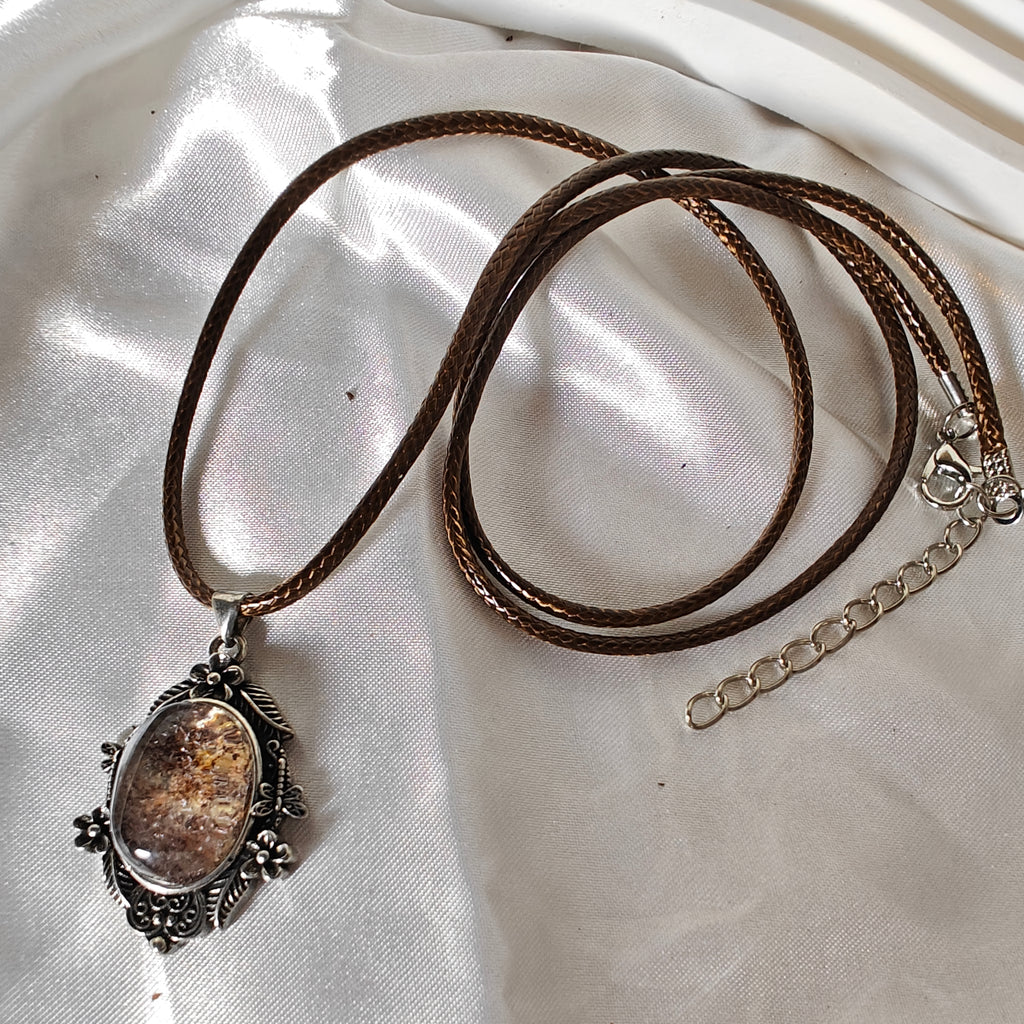 Garden Quartz Leather Necklace — Natural Garden Quartz Pendant