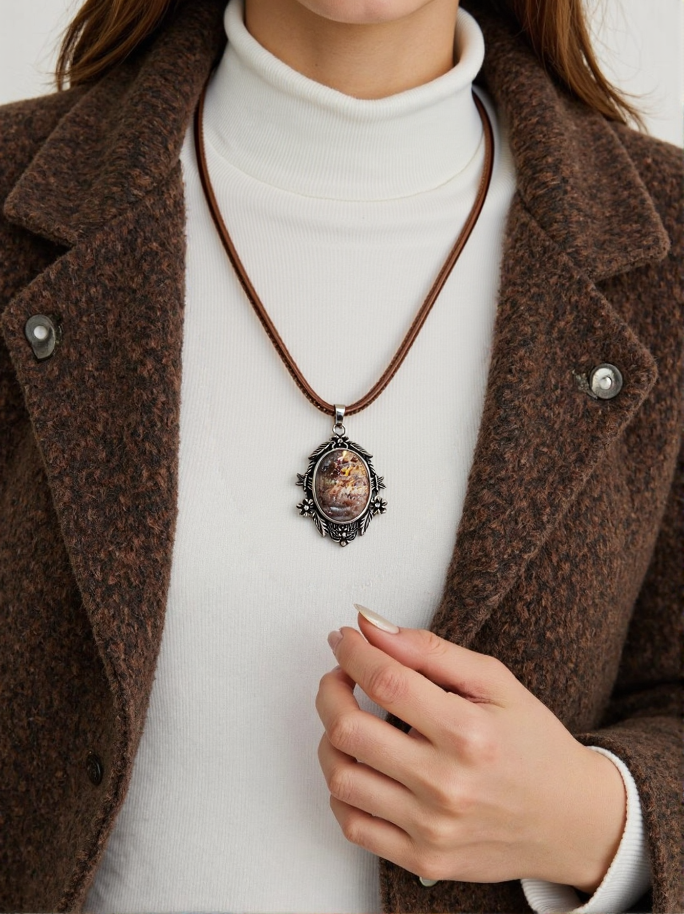 Garden Quartz Leather Necklace — Natural Garden Quartz Pendant