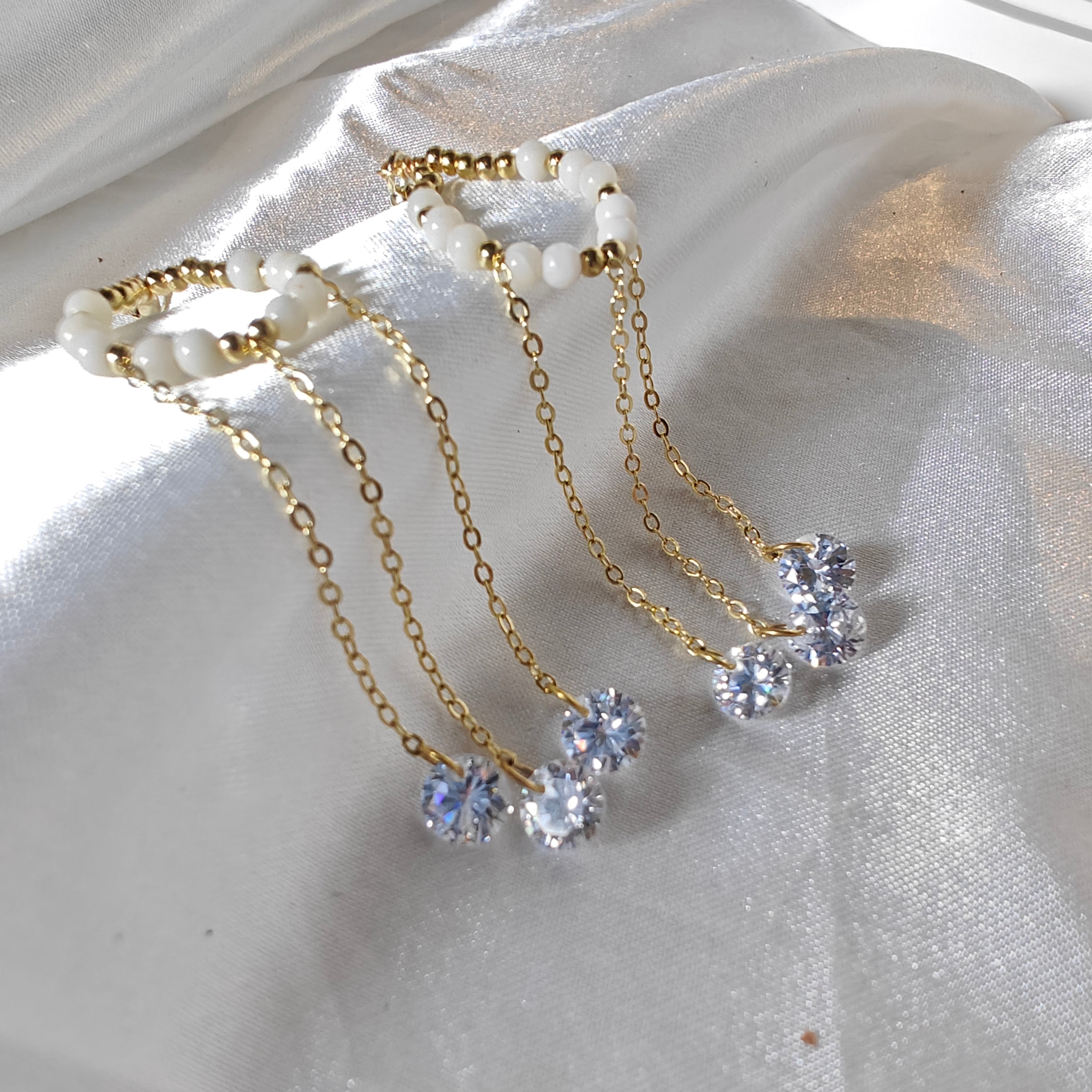 Sparkling Crystal Dangle Earrings — S925 Sterling Silver Post, Pinctada Albina Beads (8.5 cm / 3.35 in)