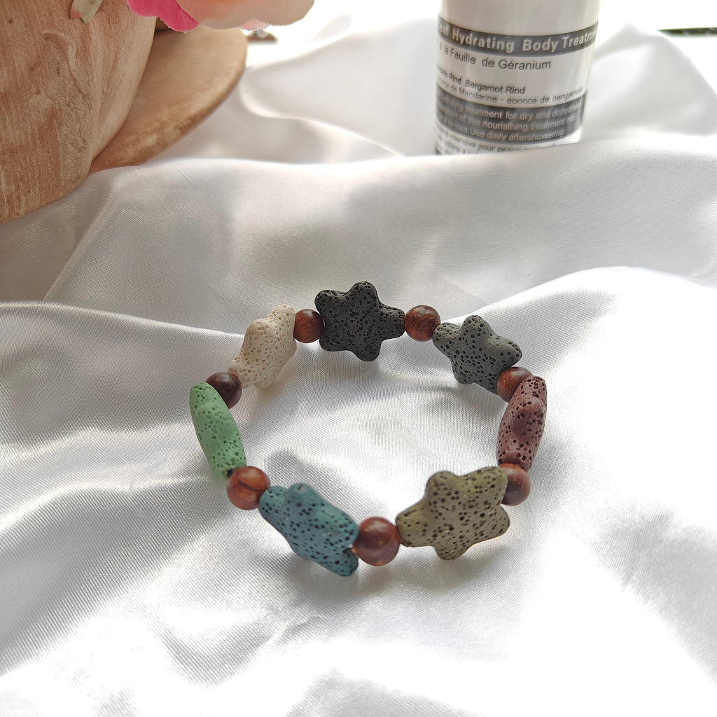 Sandalwood & Lava Stone Star Stretchy Bracelet