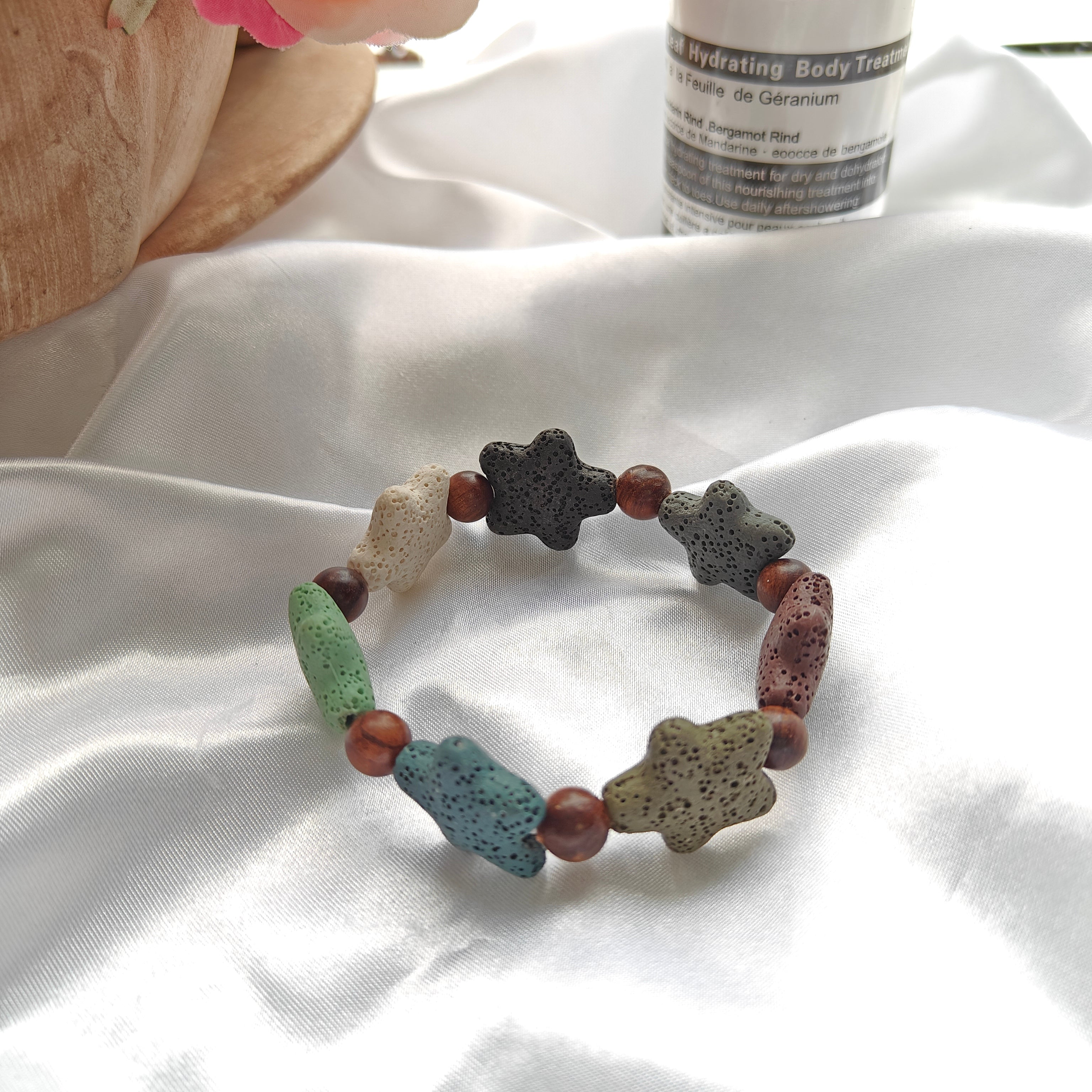 Sandalwood & Lava Stone Star Stretchy Bracelet