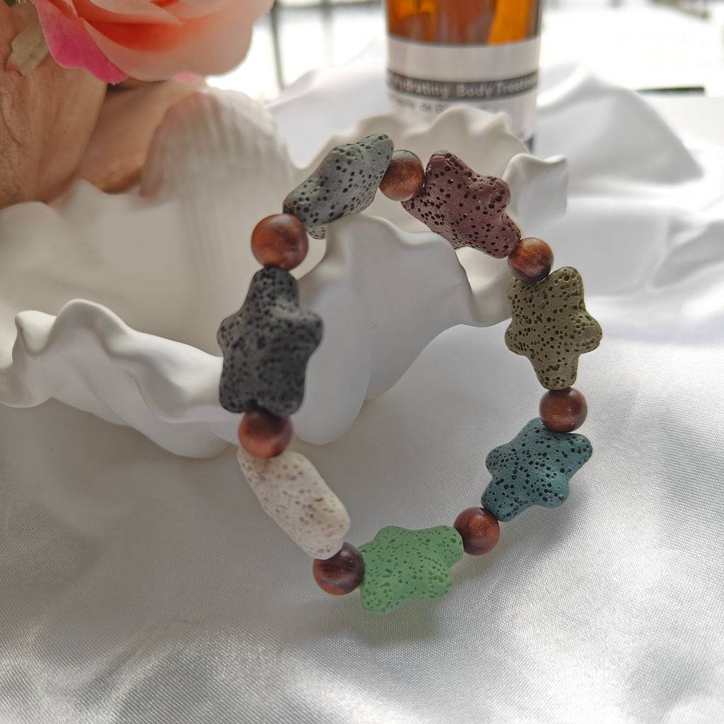 Sandalwood & Lava Stone Star Stretchy Bracelet