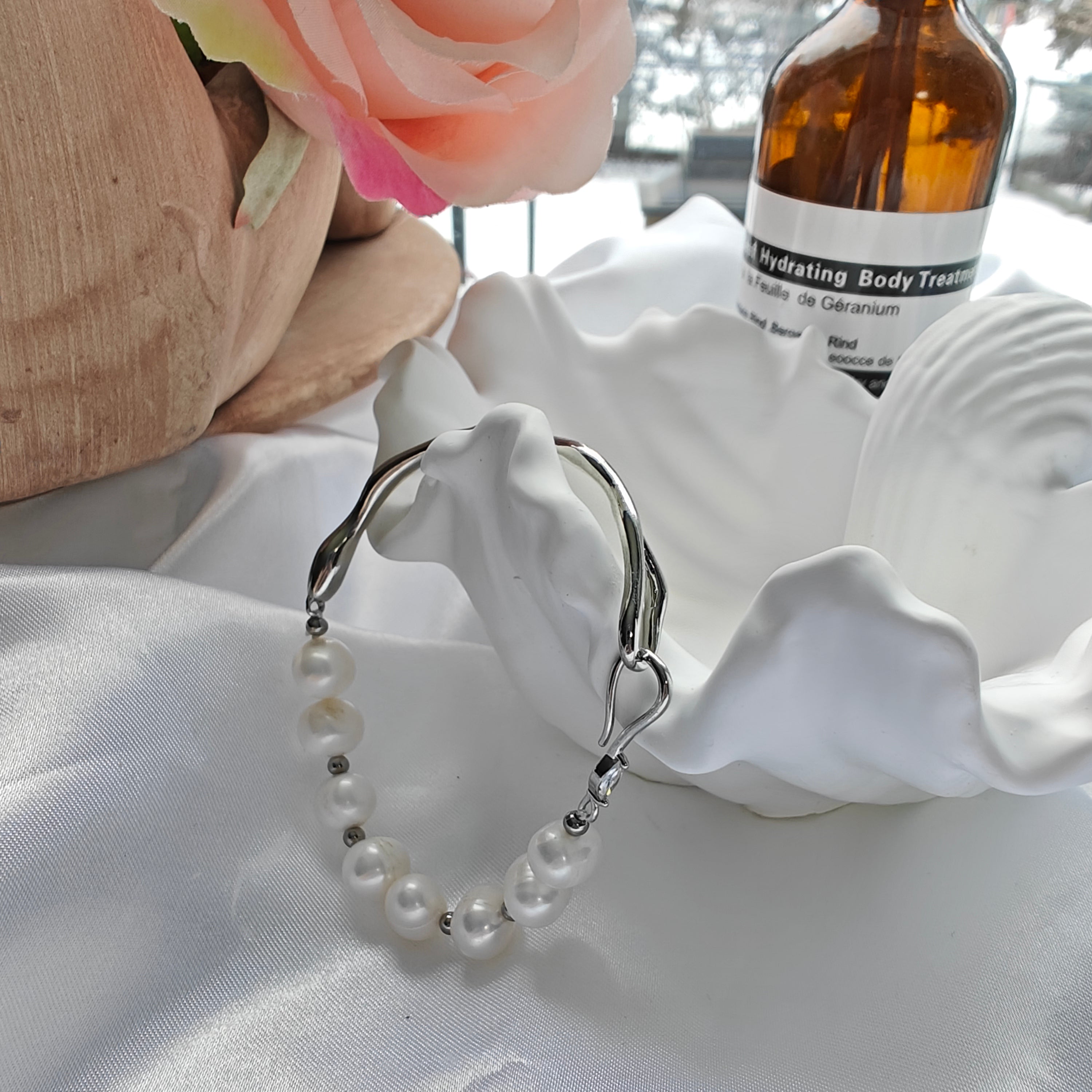 Freshwater Pearl Half Bangle Bracelet