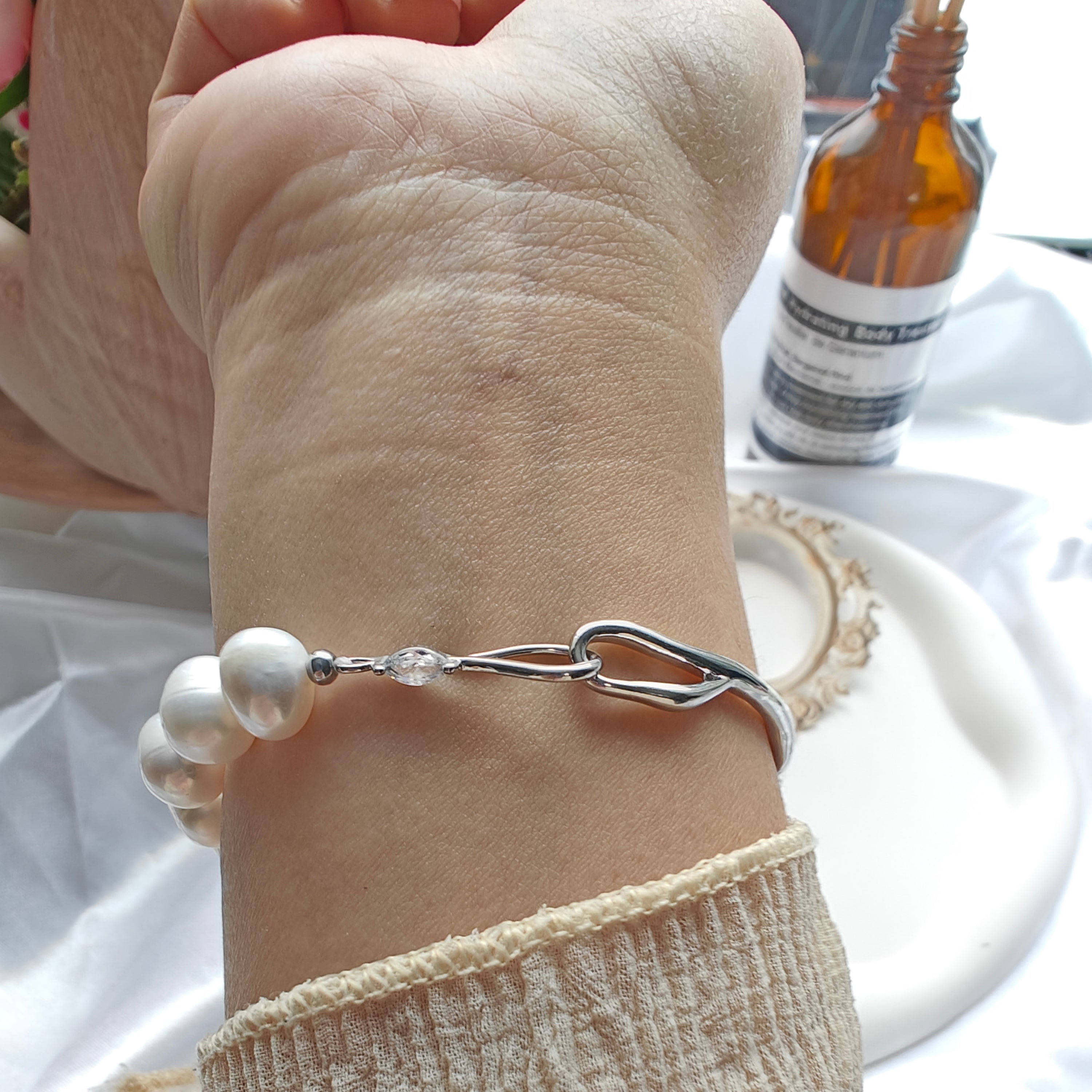 Freshwater Pearl Half Bangle Bracelet