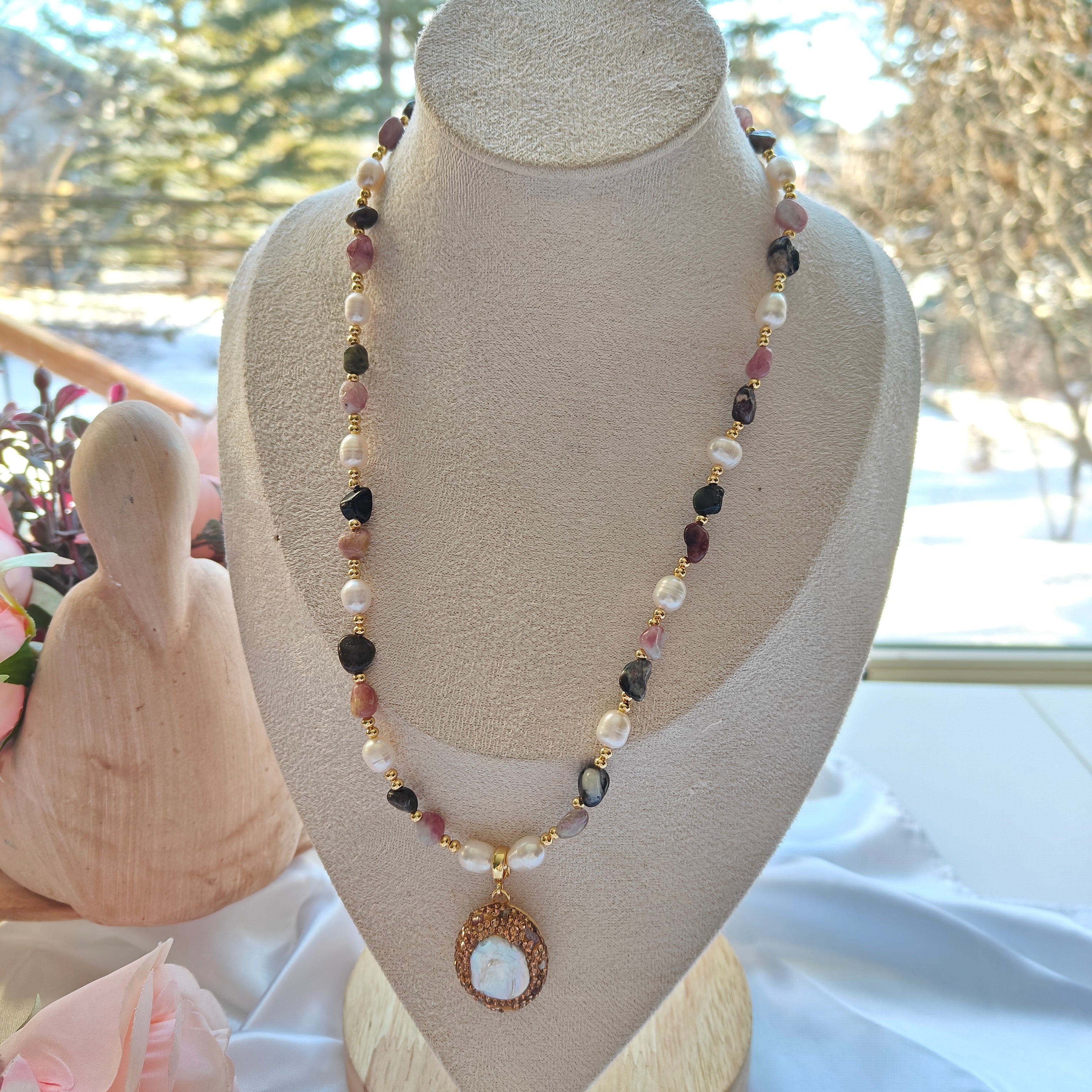 Fresh Water Pearl and Tourmaline Necklace