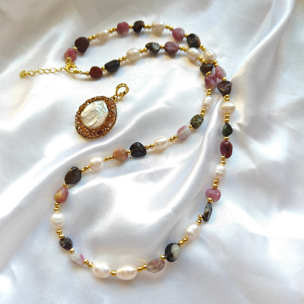 Fresh Water Pearl and Tourmaline Necklace