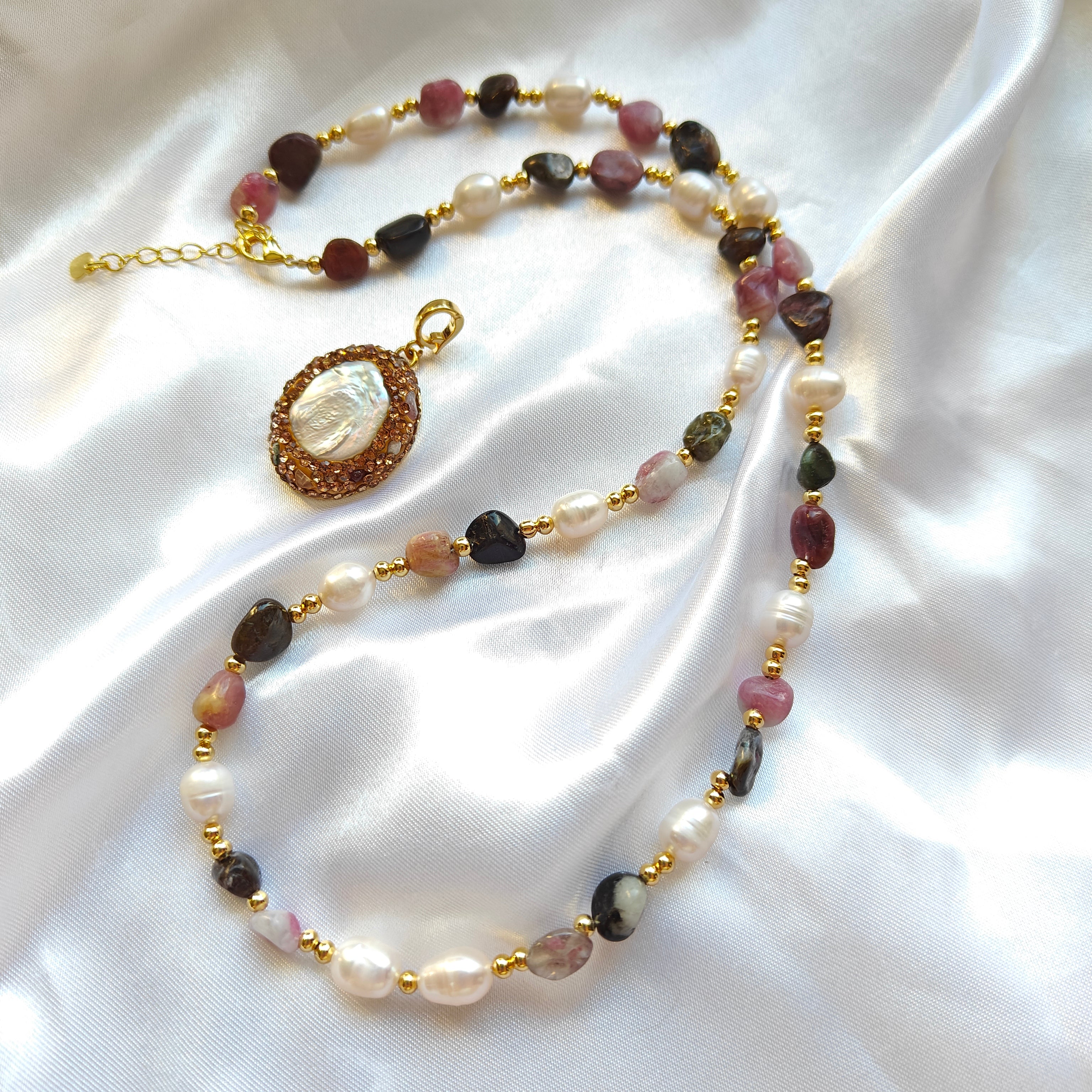 Fresh Water Pearl and Tourmaline Necklace