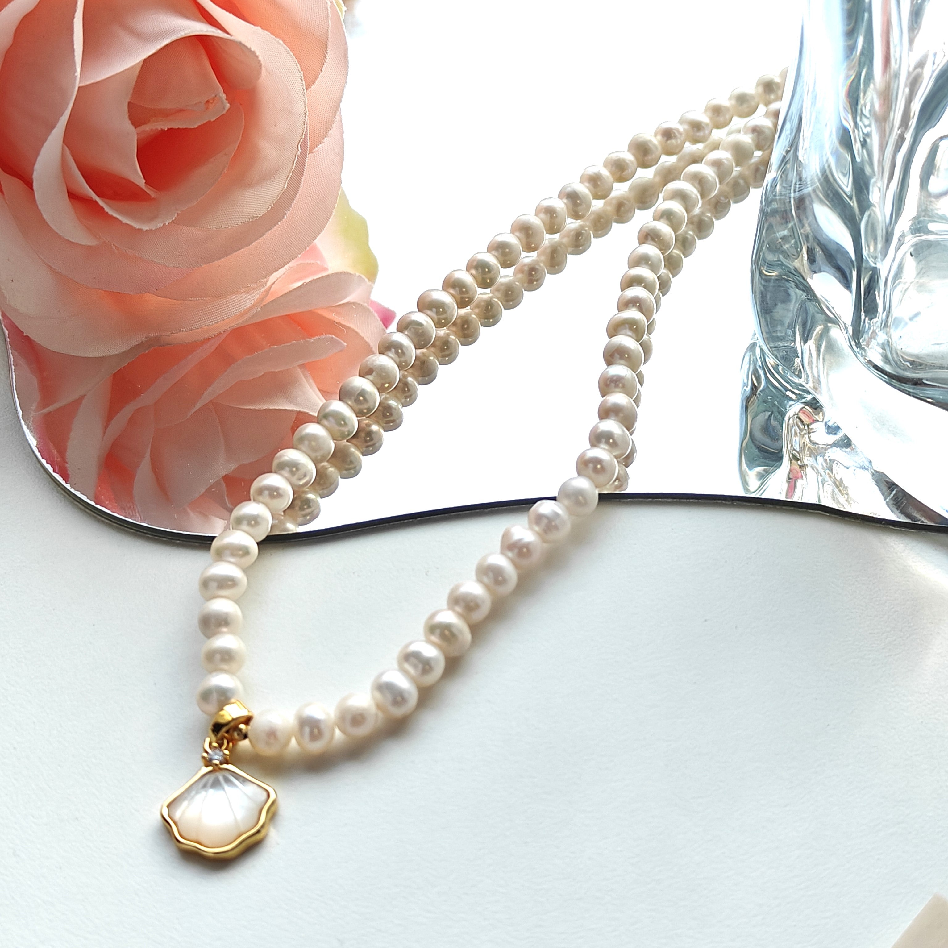 Freshwater Pearl Necklace with Mother-of-Pearl Pendant
