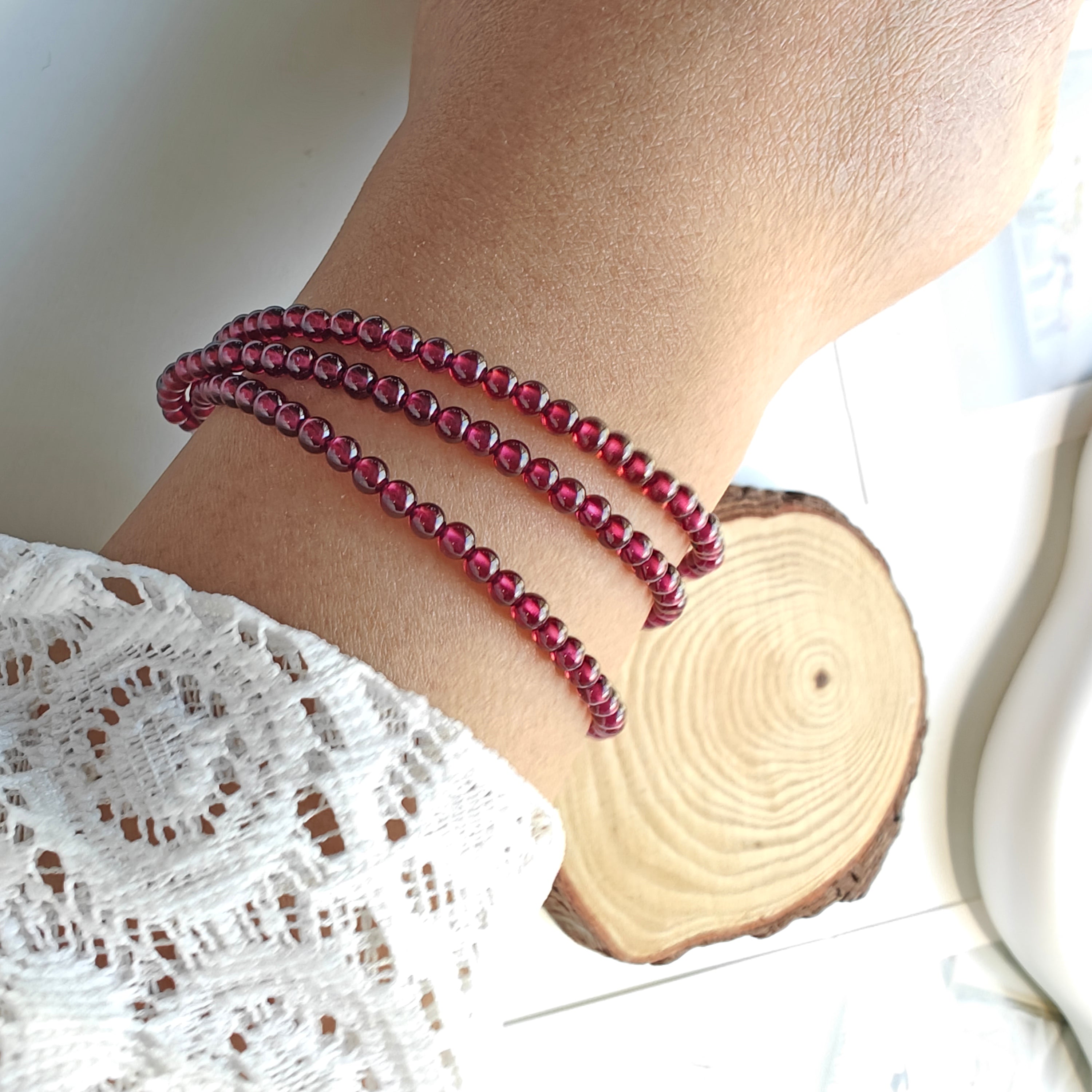 Triple-Layer Garnet Bracelet | Natural Garnet Multi-Strand Bracelet with Magnetic Clasp