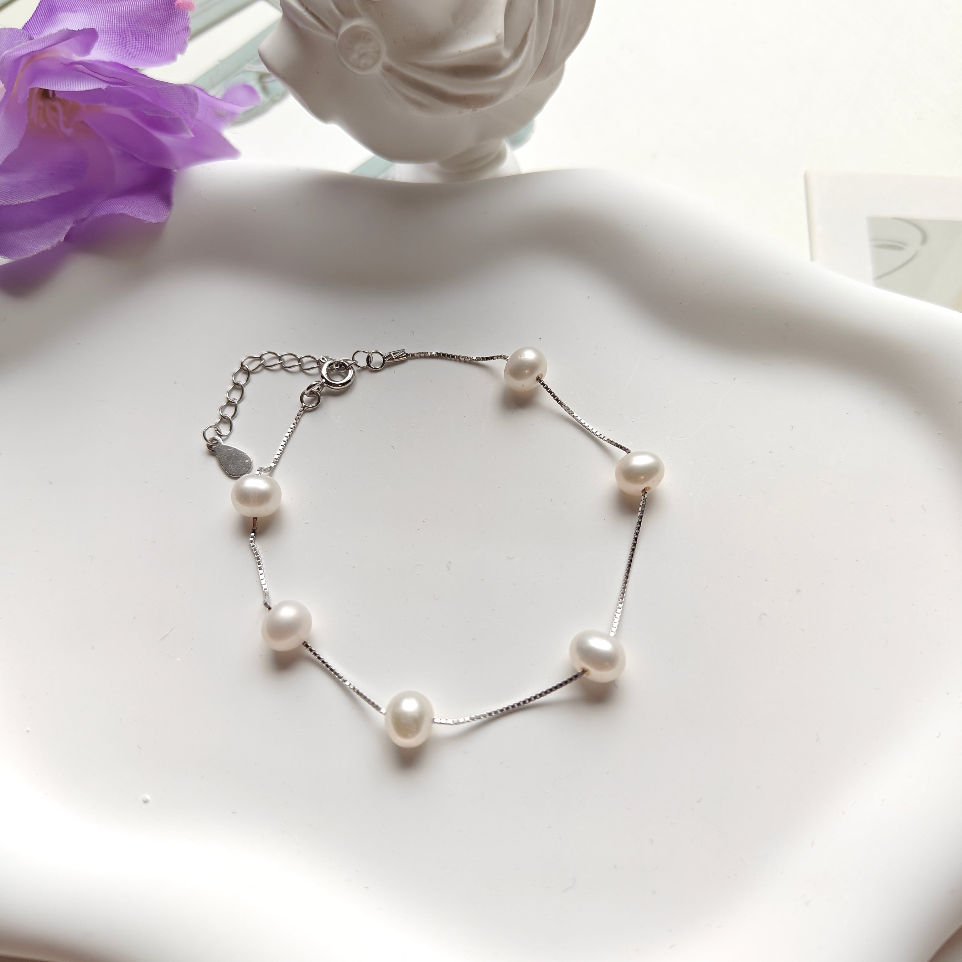 🤍 Minimalist Freshwater Pearl Bracelet | S925 Sterling Silver “Starlight” Dainty Pearl Chain Bracelet