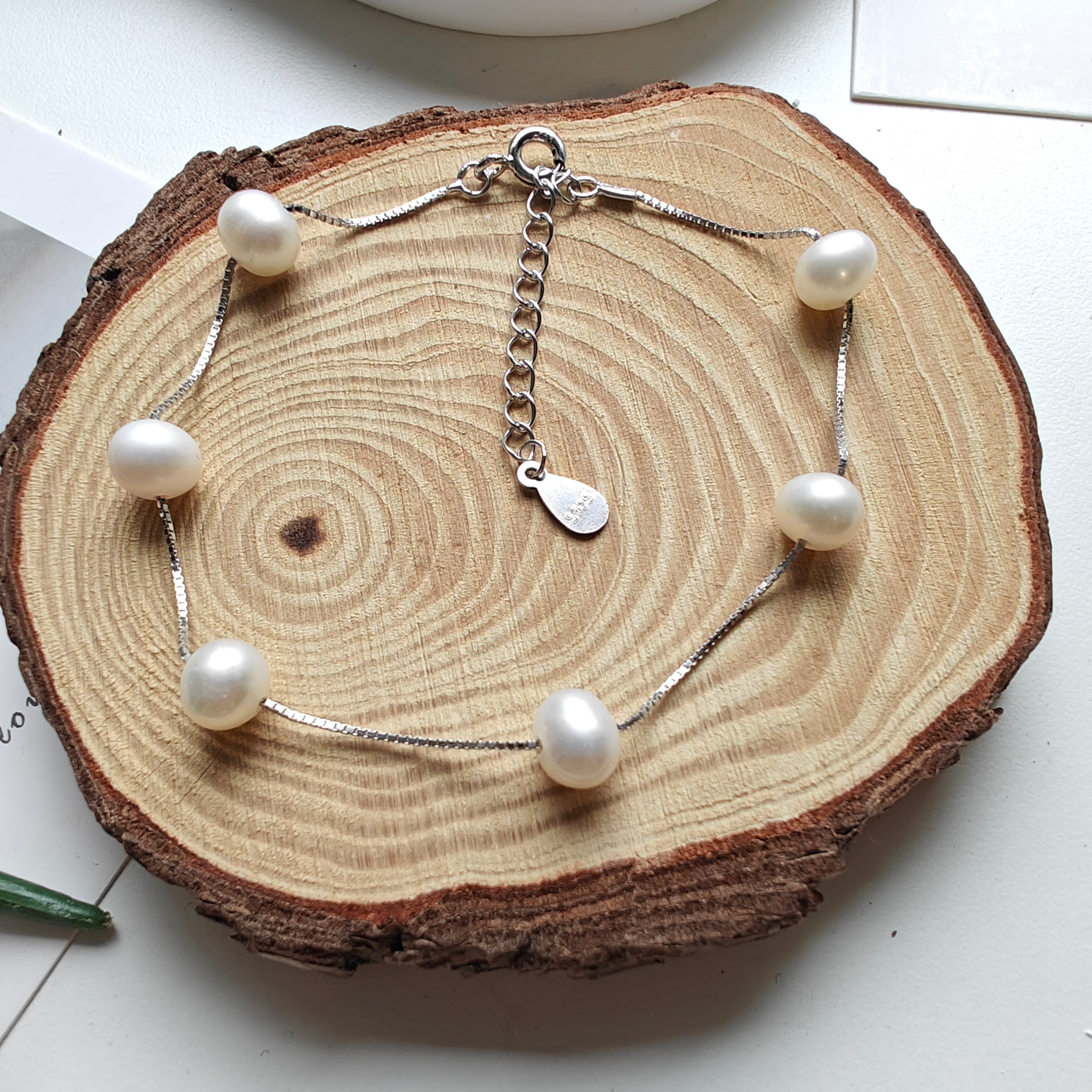 🤍 Minimalist Freshwater Pearl Bracelet | S925 Sterling Silver “Starlight” Dainty Pearl Chain Bracelet