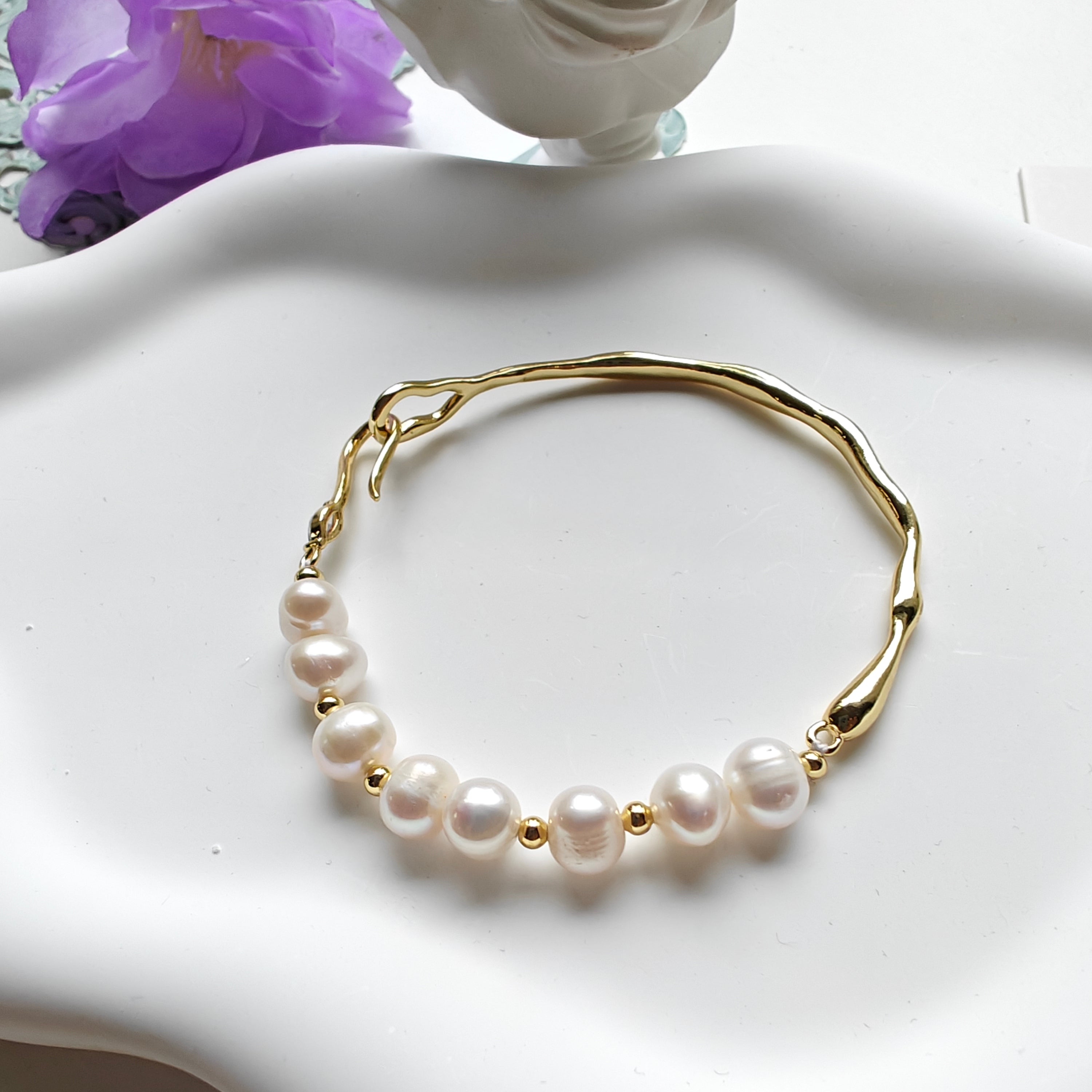 Freshwater Pearl Half Bangle Bracelet