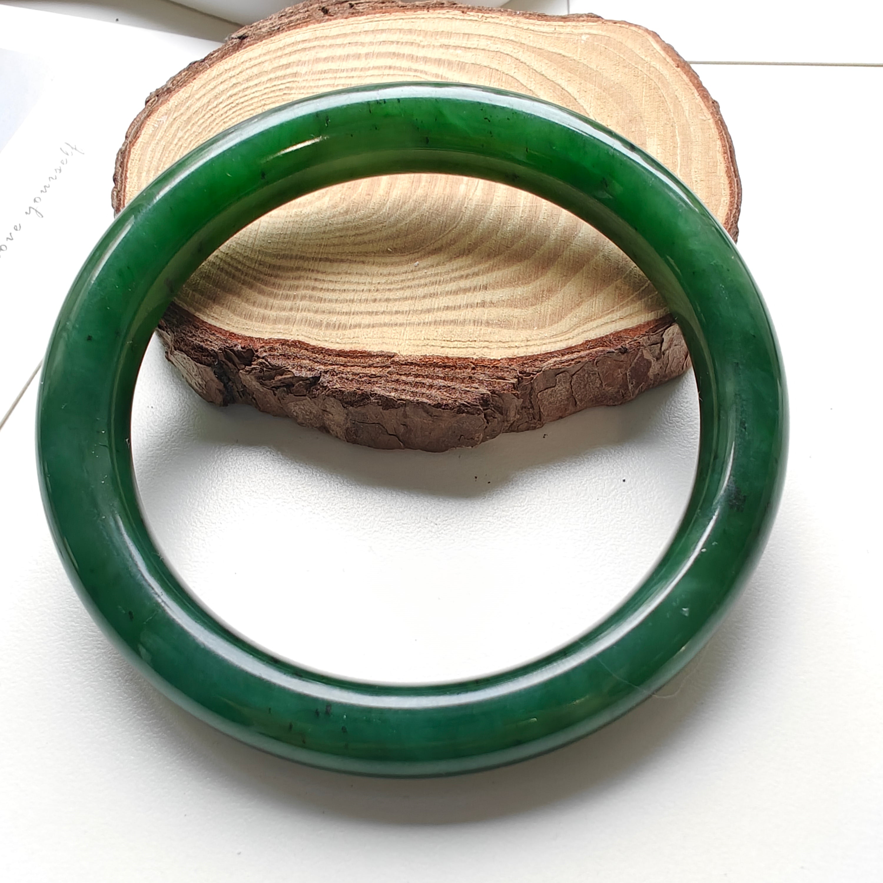 Dark Green Jade Bangle | Natural Jade Bracelet | 60.6mm Handcrafted Jade Jewelry