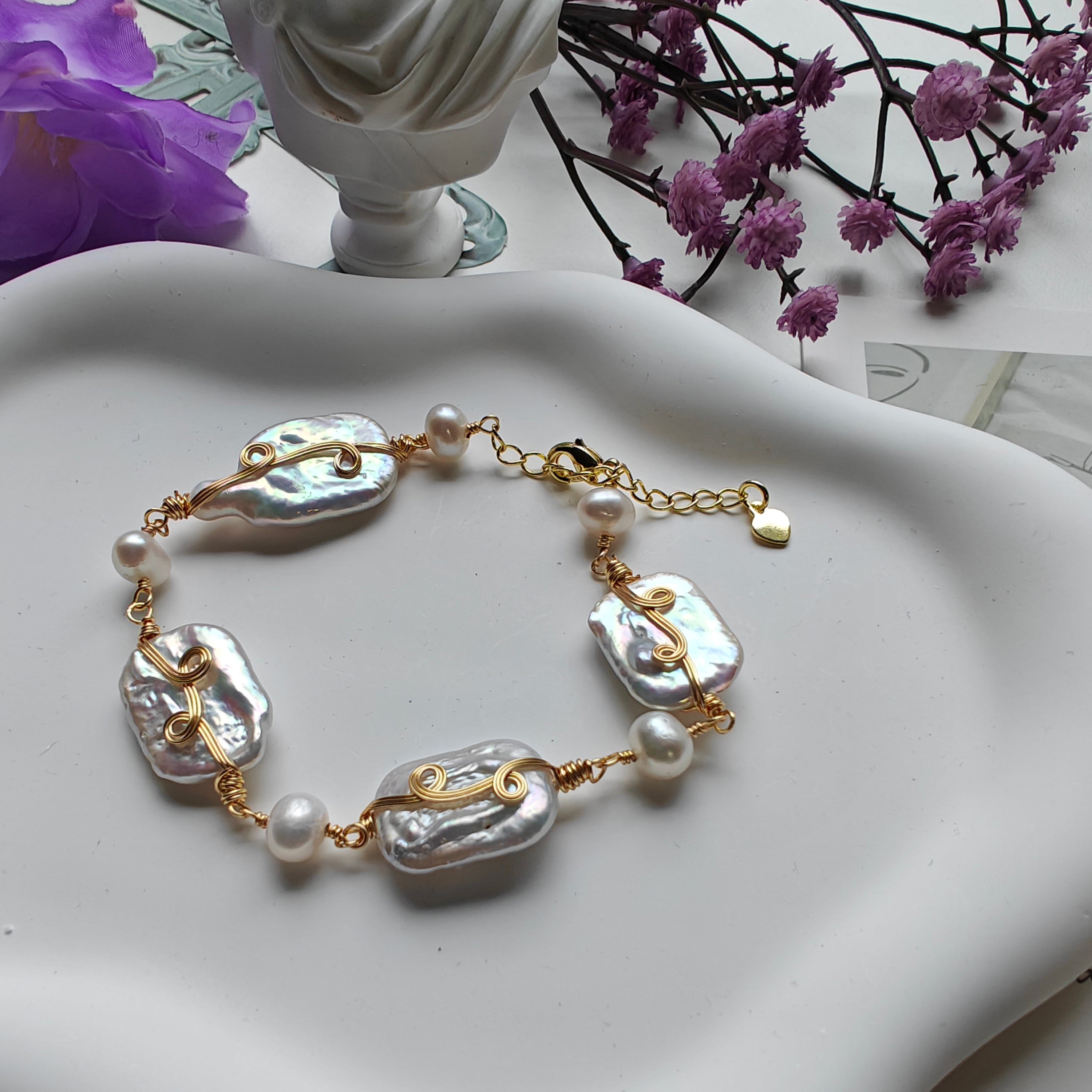 Freshwater Pearl Bracelet – Baroque Pearl & 14K Gold Plated Adjustable Design