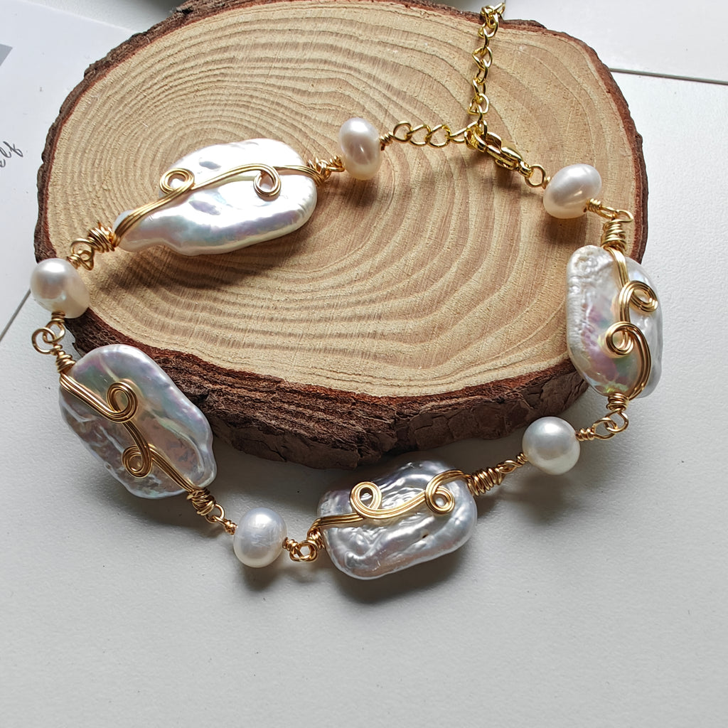 Freshwater Pearl Bracelet – Baroque Pearl & 14K Gold Plated Adjustable Design