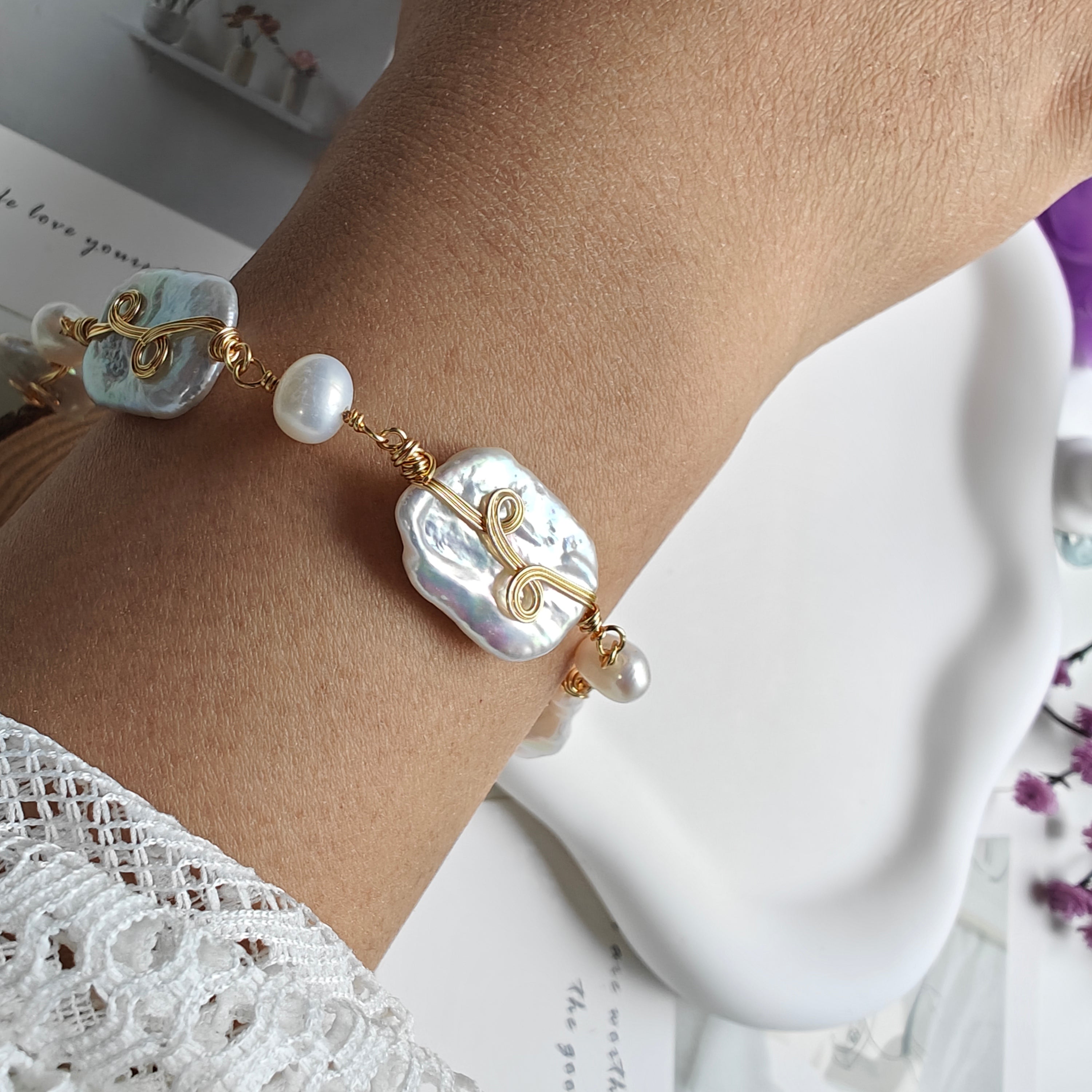 Freshwater Pearl Bracelet – Baroque Pearl & 14K Gold Plated Adjustable Design
