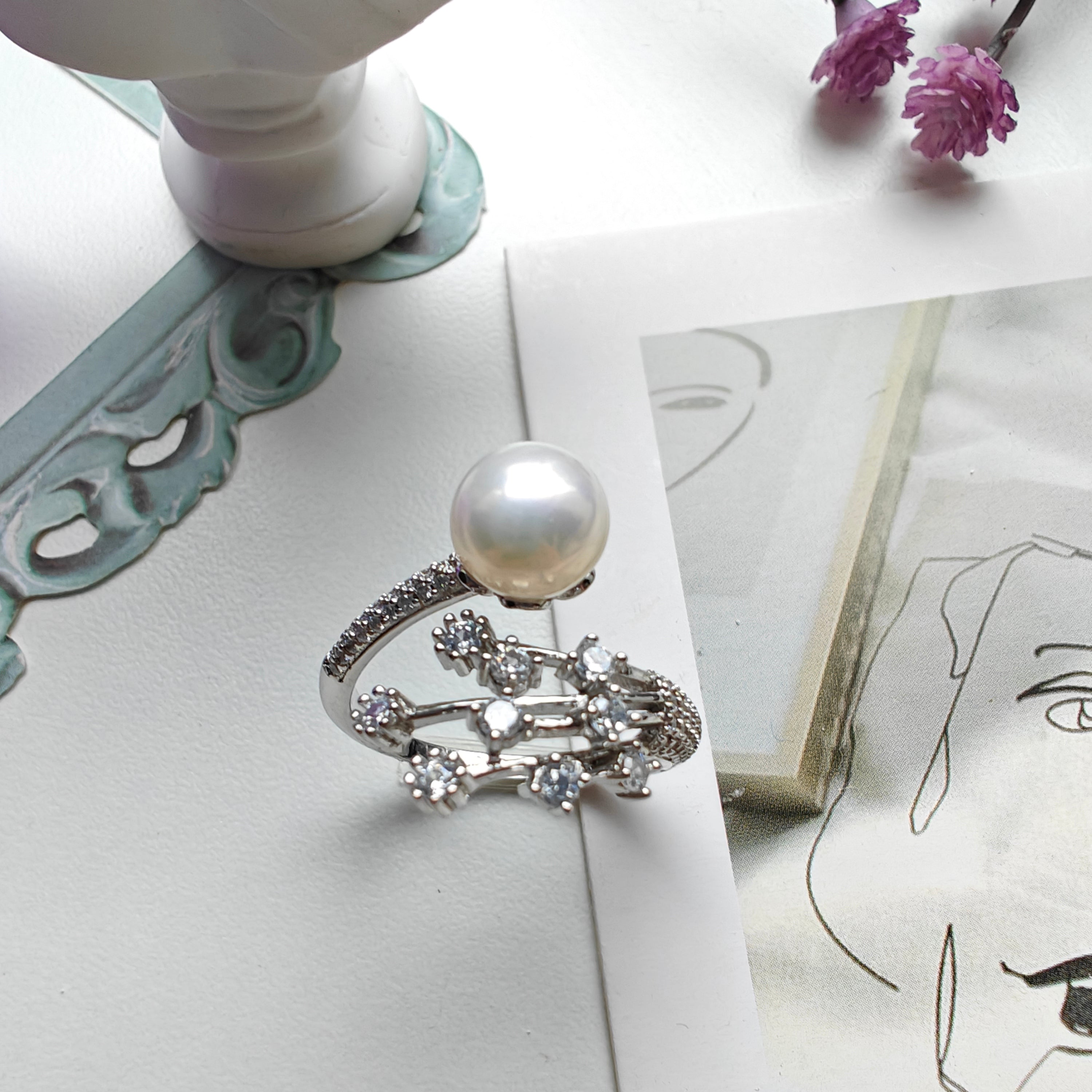 Freshwater Pearl Ring – Adjustable S925 Sterling Silver Ring