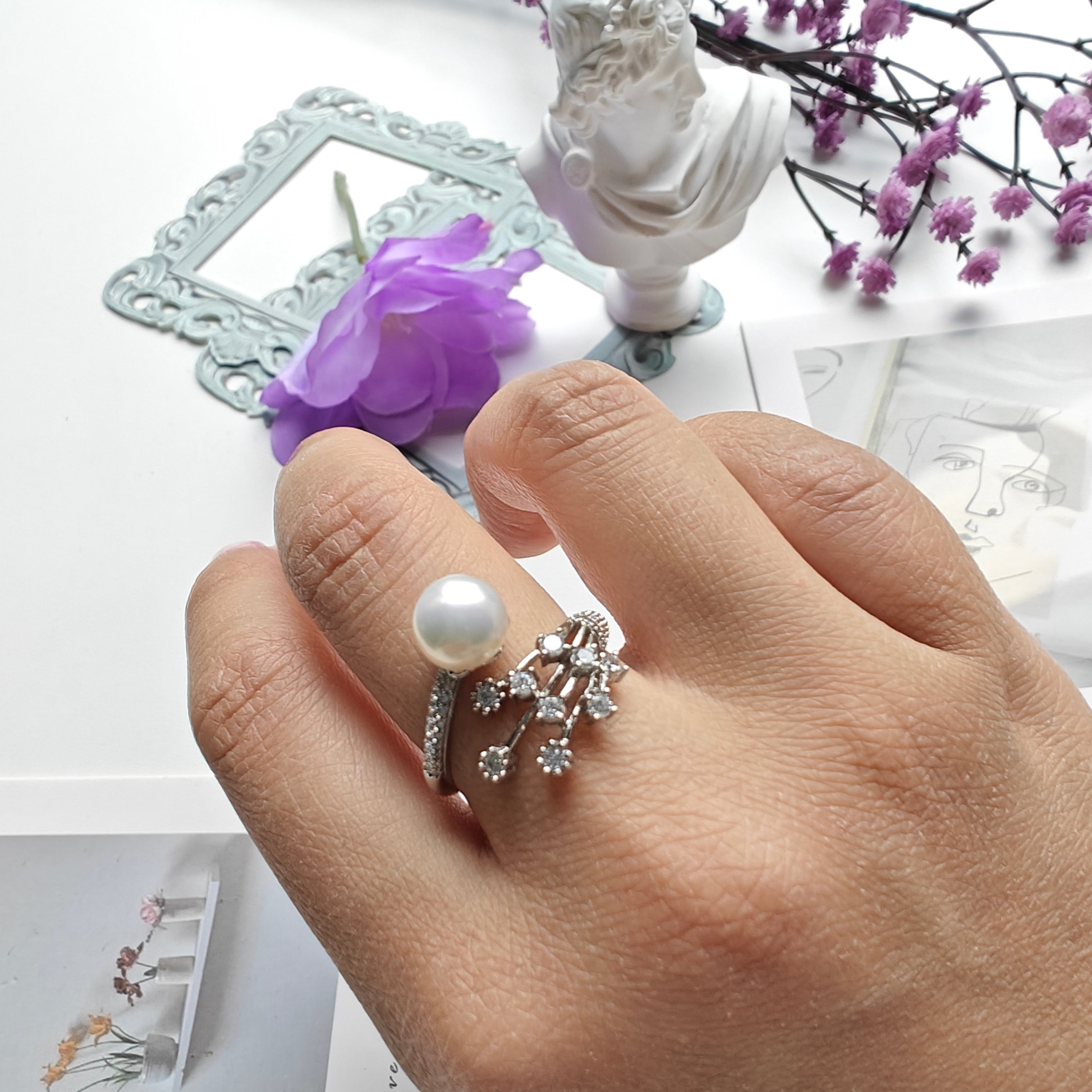 Freshwater Pearl Ring – Adjustable S925 Sterling Silver Ring