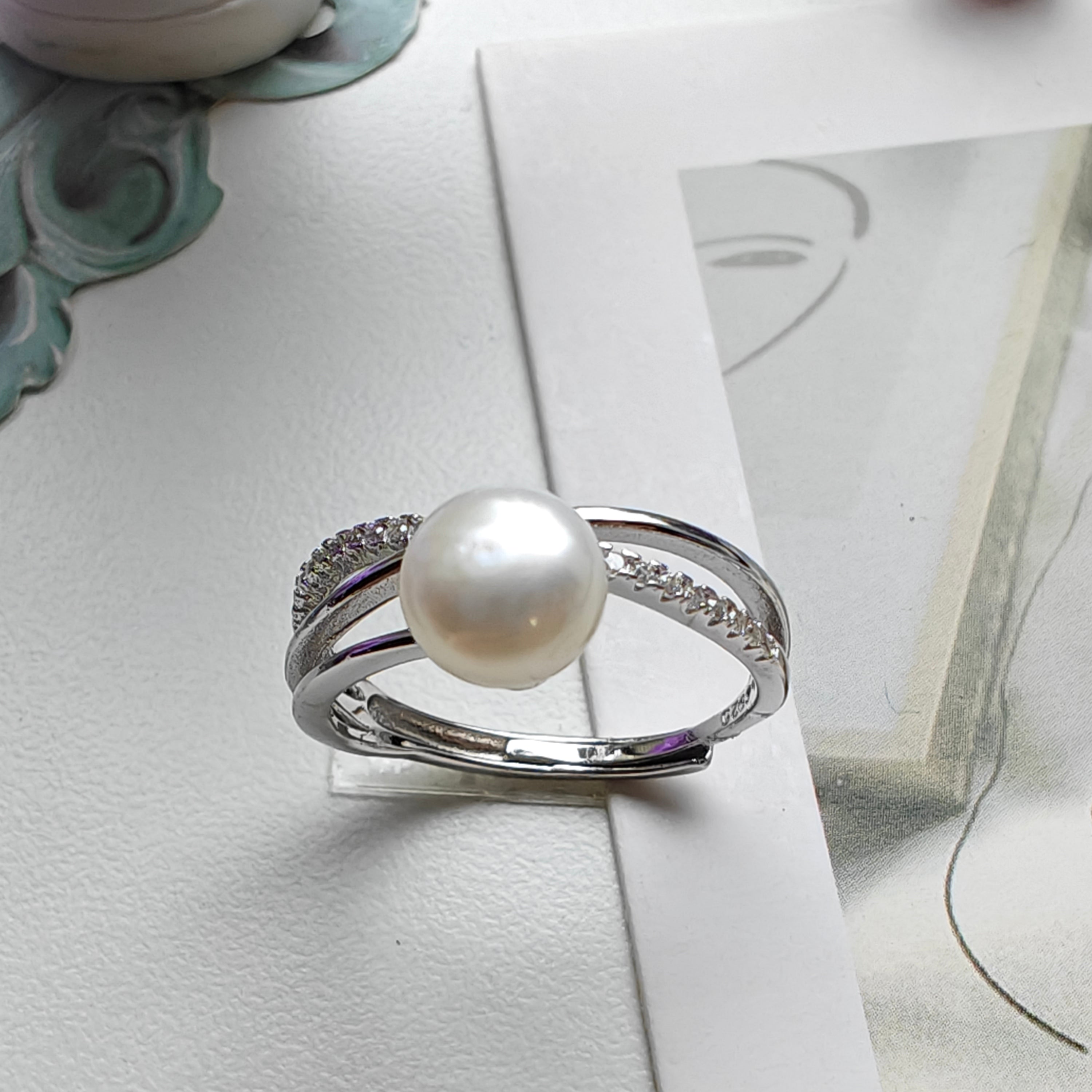 Freshwater Pearl Ring – Adjustable S925 Sterling Silver Ring