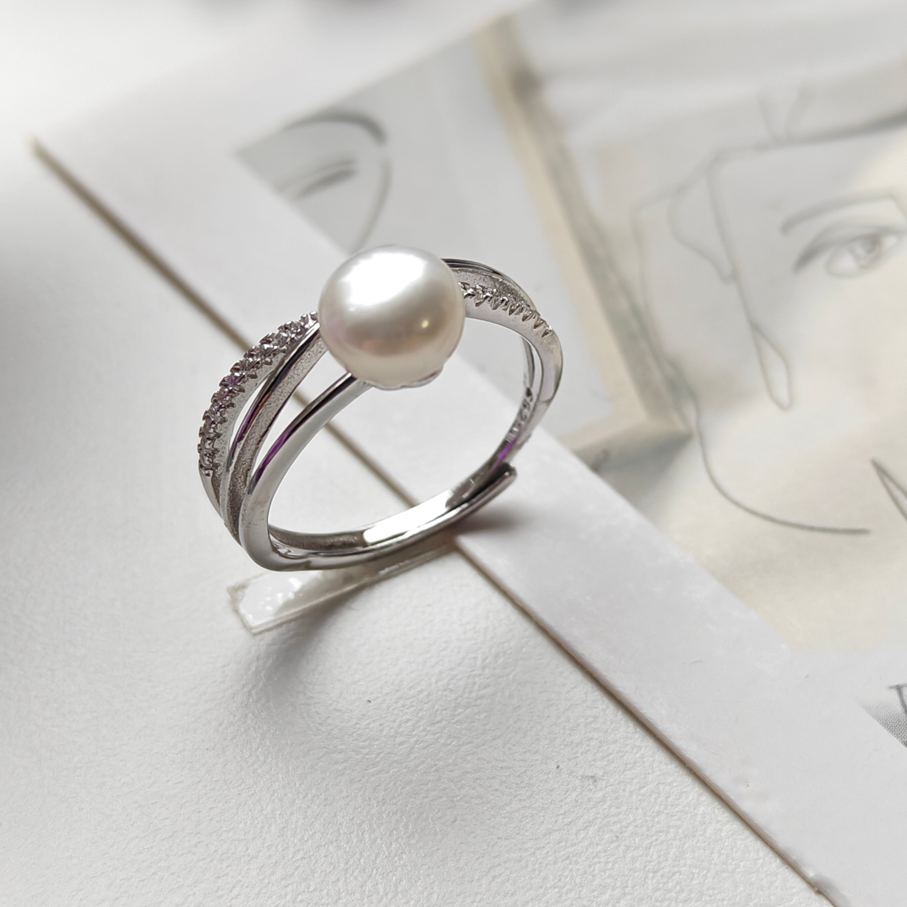 Freshwater Pearl Ring – Adjustable S925 Sterling Silver Ring