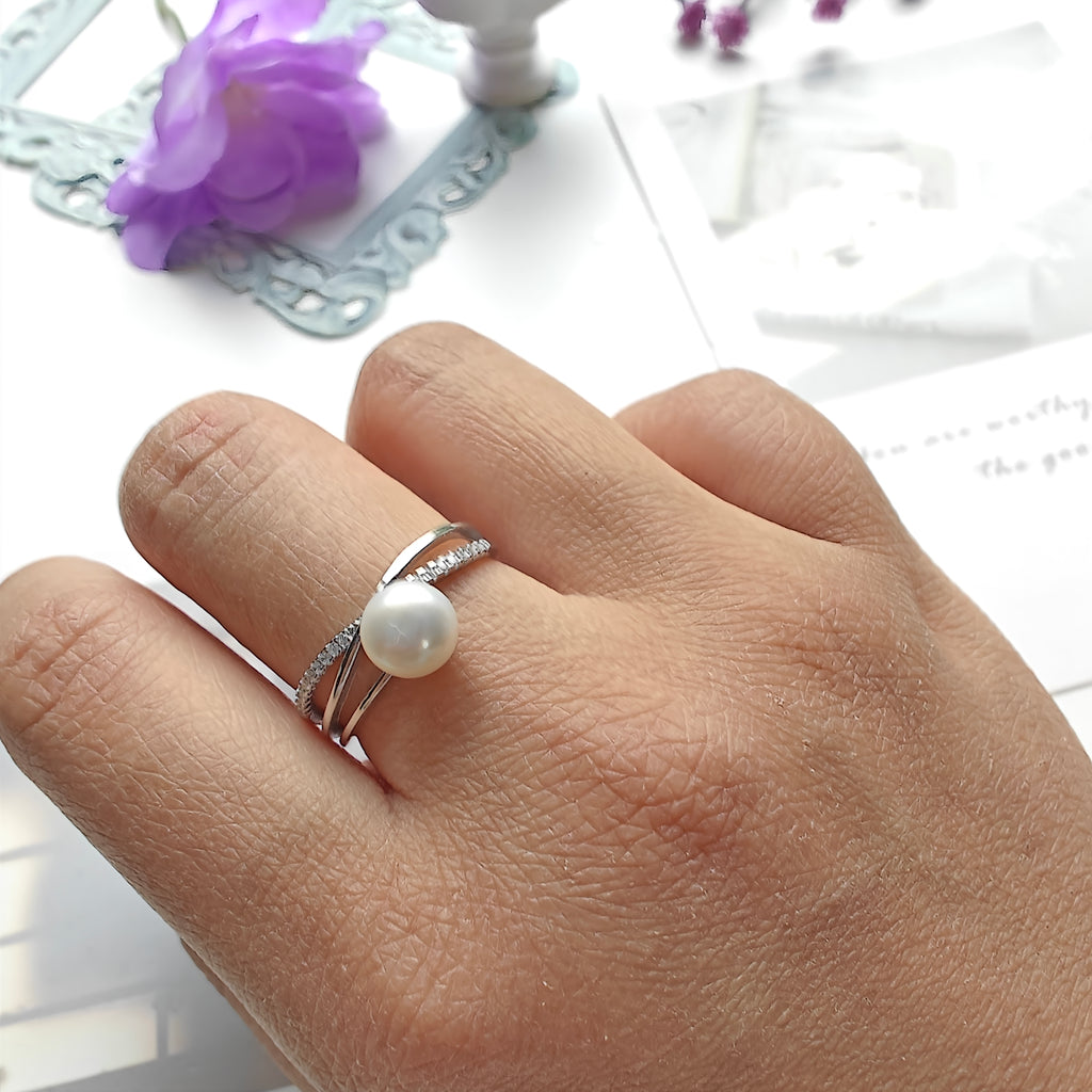 Freshwater Pearl Ring – Adjustable S925 Sterling Silver Ring