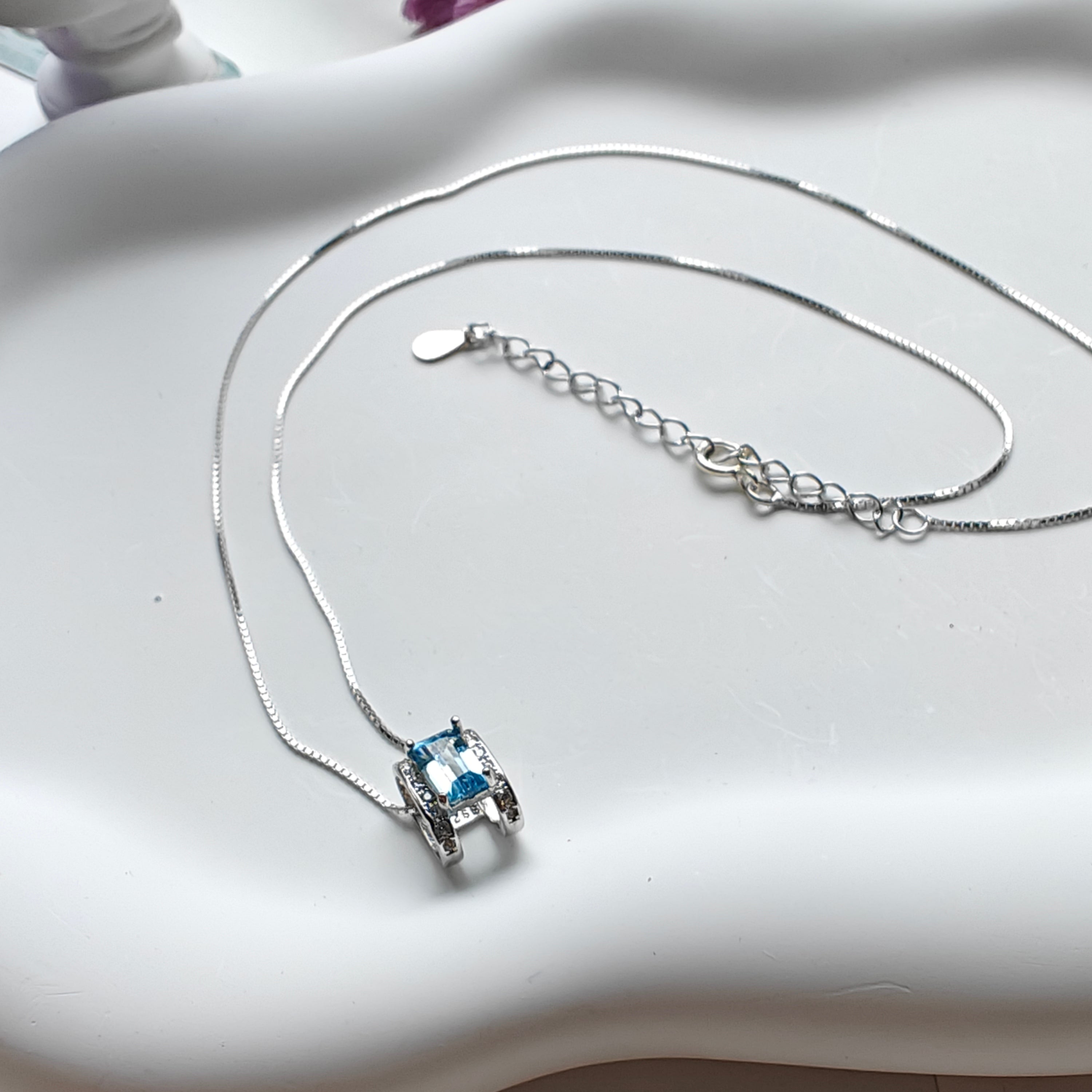 Topaz H Pendant Necklace | S925 Sterling Silver Letter Necklace | Minimalist Gemstone Jewelry