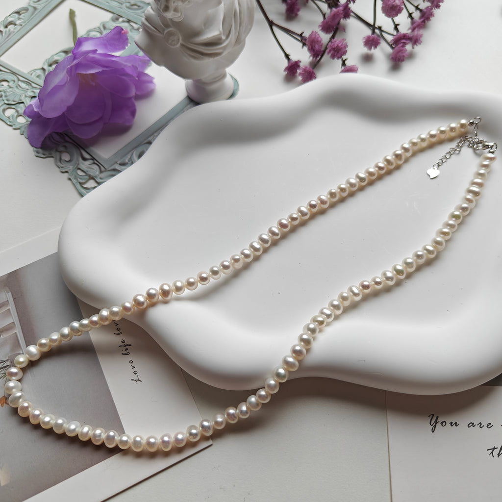 Freshwater Pearl Necklace | S925 Sterling Silver Pearl Necklace | Elegant Classic Pearl Jewelry